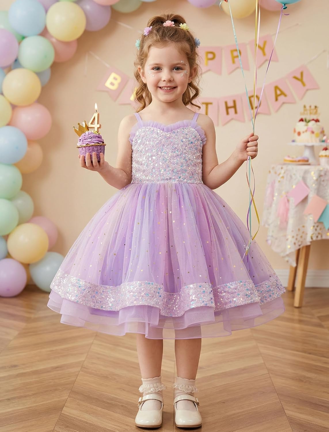 IMEKIS Toddler Kids Girls Fairy Dress Sparkle Sequins Tulle Pageant Party Birthday Princess Outfit 2-10T