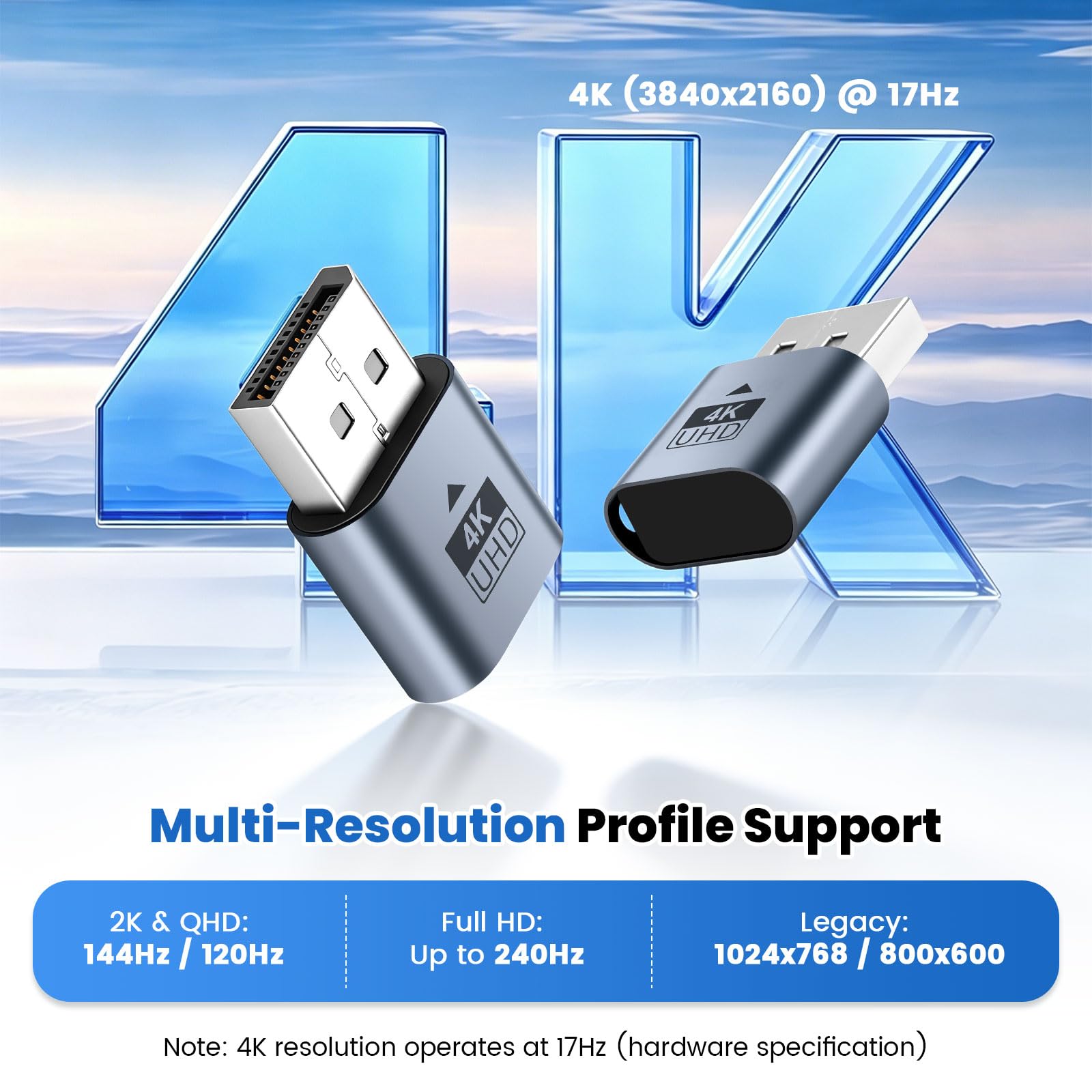 DP Dummy Plug 4K DisplayPort Adattatore display virtuale con portachiavi, emulatore EDID Headless Ghost per desktop remoto e server, emulatore di scheda grafica per PC, Mac, Linux (1 pezzo)