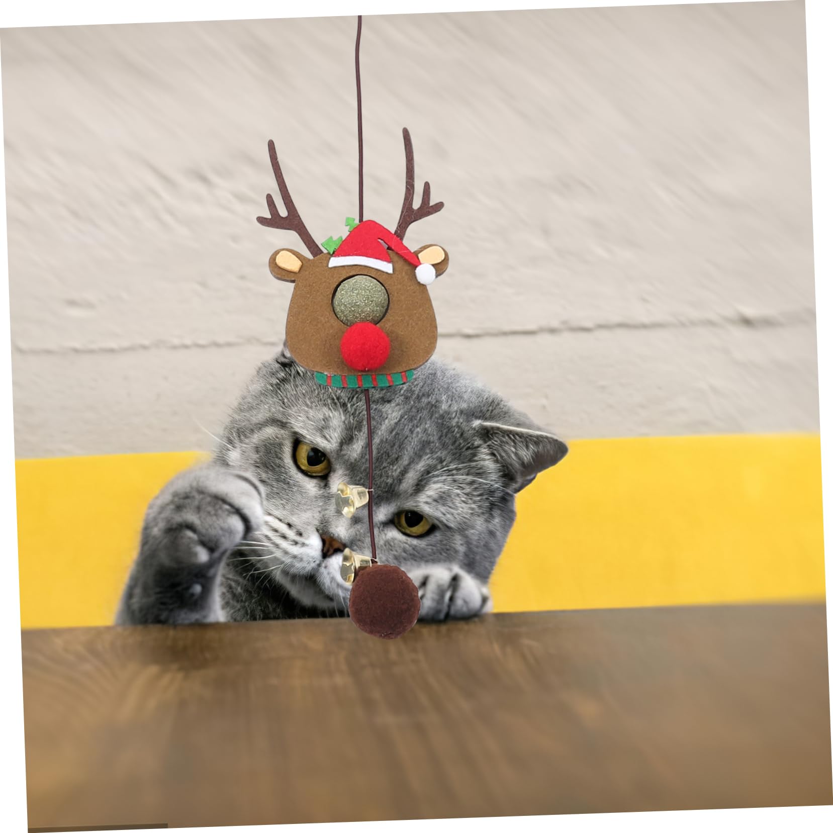 Jouet Chat Suspendu Noël Élan avec Grelot Élastique Jouet Collant Interactif Intérieur pour Chatons Et Chats