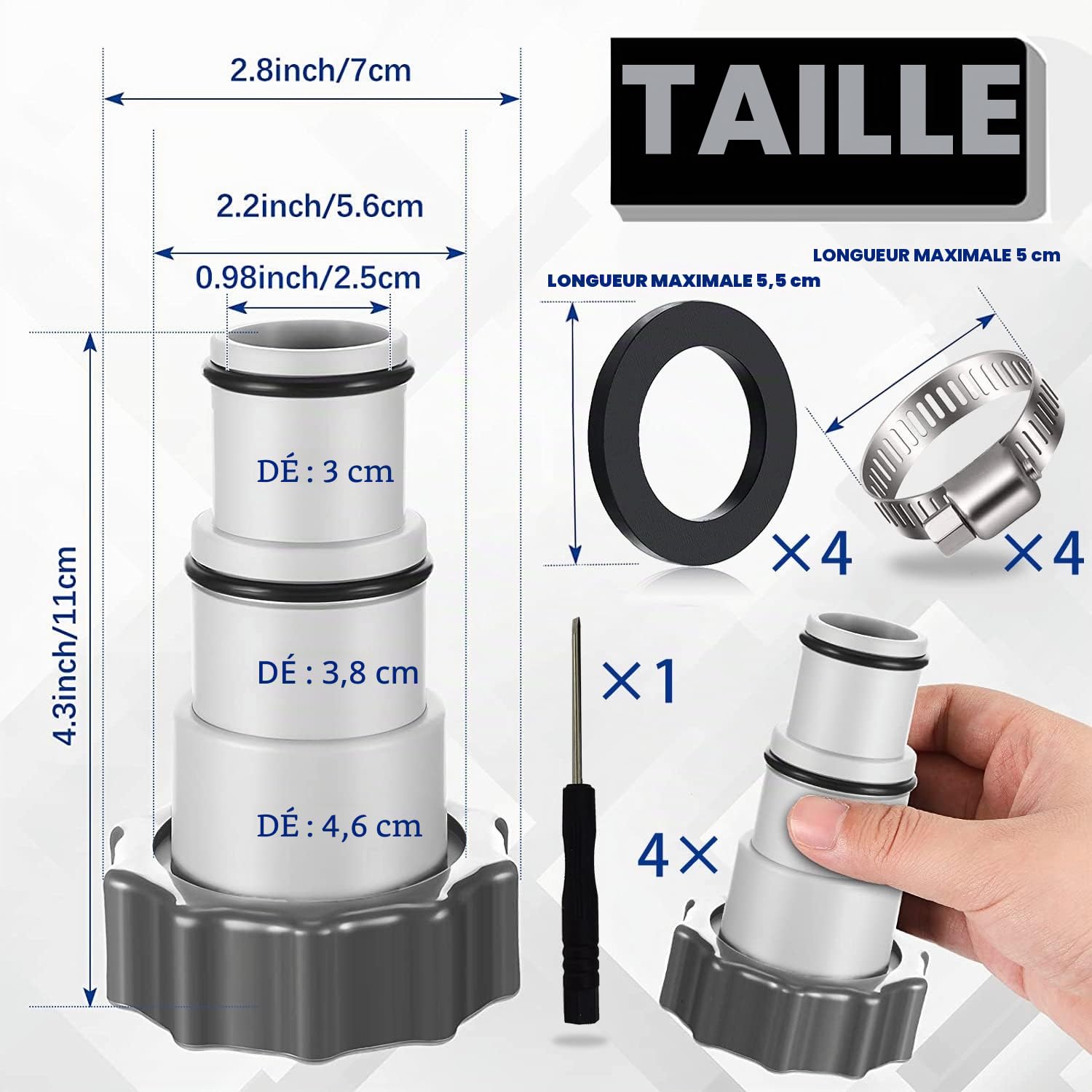 4PCS Adaptateur Tuyau Piscine, Adaptateur Piscine, Adaptateur pour Piscine Intex, Adaptateur Tuyau Piscine, Adaptateur Tuyau pour Pompe, Raccord pour Tuyau Piscine Ø 32 et 38 mm