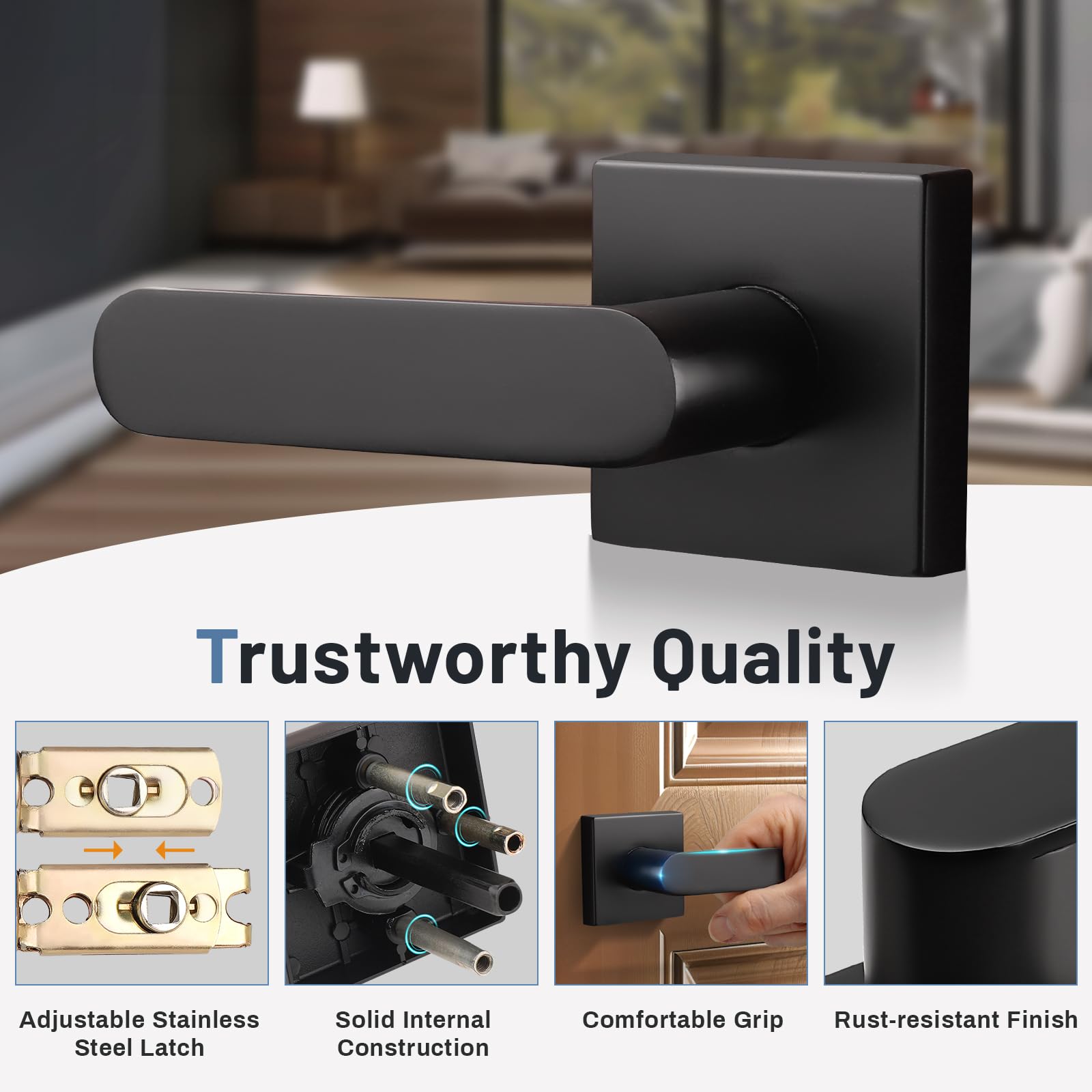 Matte Black Door Handles - Durable & Easy Install -3 Matte Black Door Handles - Durable & Easy Install -3