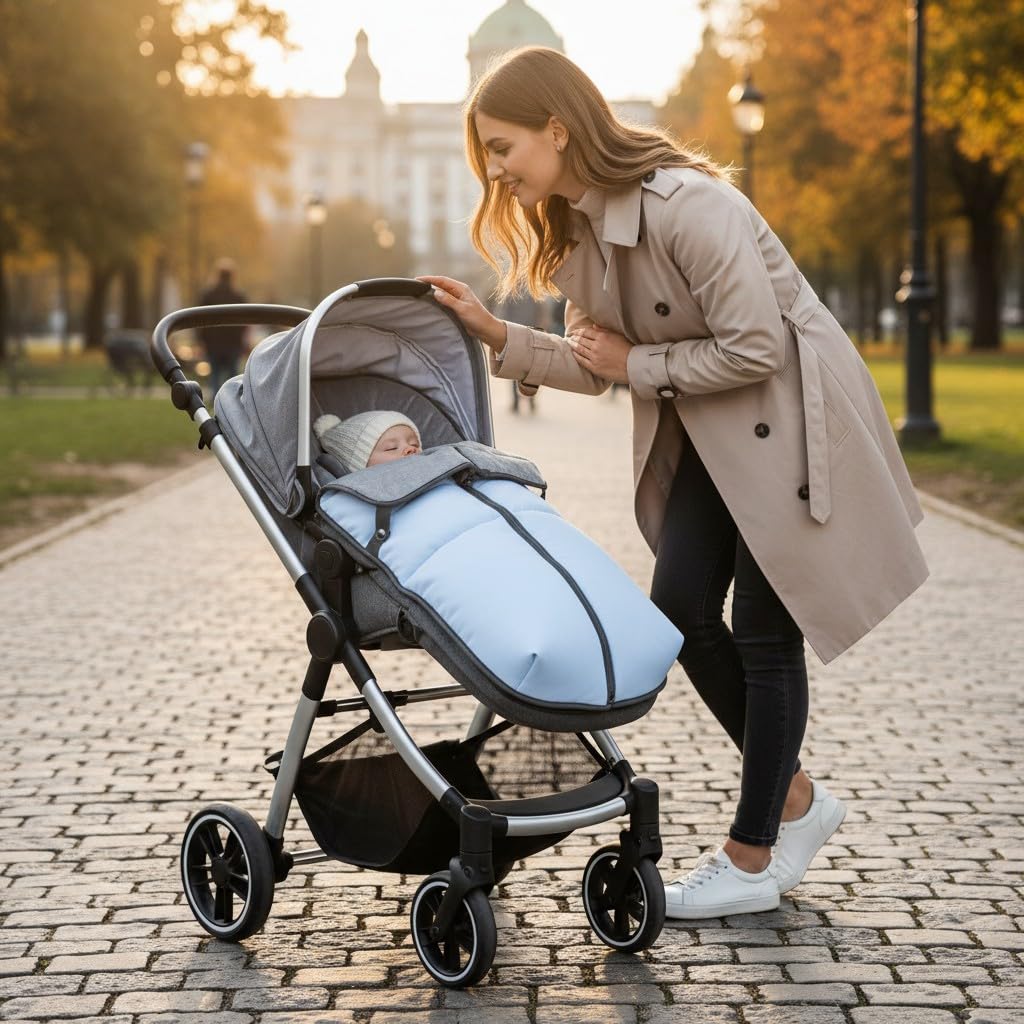 Various - Saco de Silla de Paseo Universal de Polipiel con Forro de Polar Térmico, Impermeable y Suave, Saco de Abrigo para Carrito de Bebé de Invierno Color Azul