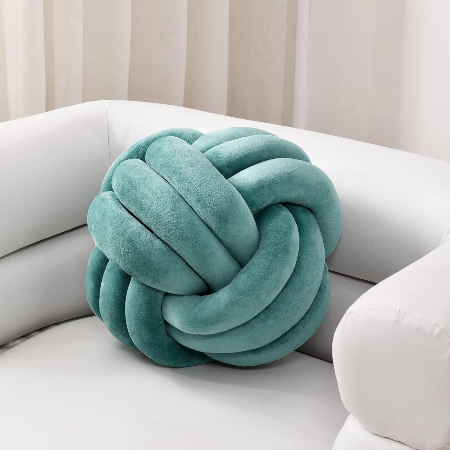 Sioloc Soft Knot Ball Pillows,Round Throw Pillow Cushion Home Decoration Plush Pillow,Throw Knotted Pillow Handmade Round Plush Pillow?13.7inches,Teal? Teal Large (Pack of 1)