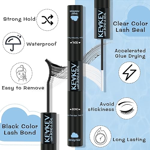 Miniatura 2 de KevKev Pegamento de pestañas para racimos de pestañas, impermeable, con removedor de cepillo de pestañas, hisopos de algodón, 72 horas de sujeción