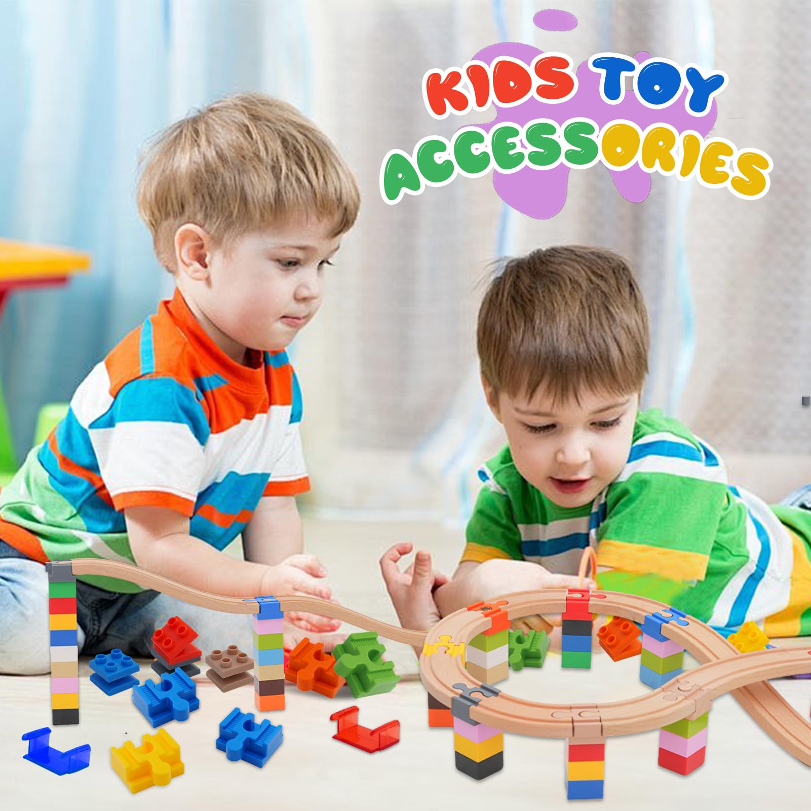 Shinybox 40 Piezas Conector de Pista de Juguete de Madera, Conectores de Carril de Plástico, Hacer Vías Tren Madera Juguete para Niños
