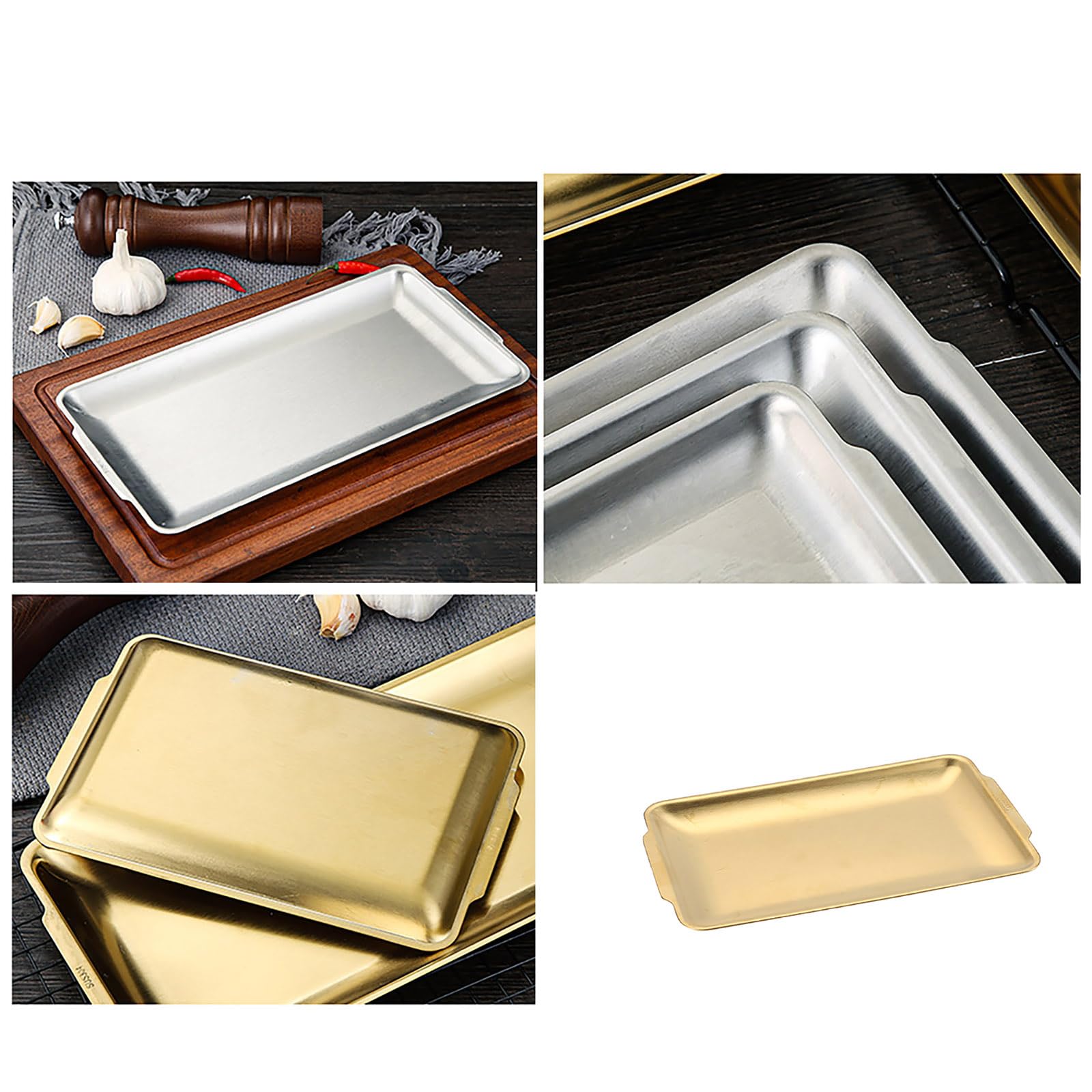 Bandeja de barbacoa de acero inoxidable 304 con base plana rectangular para servir vajilla de barbacoa para restaurantes