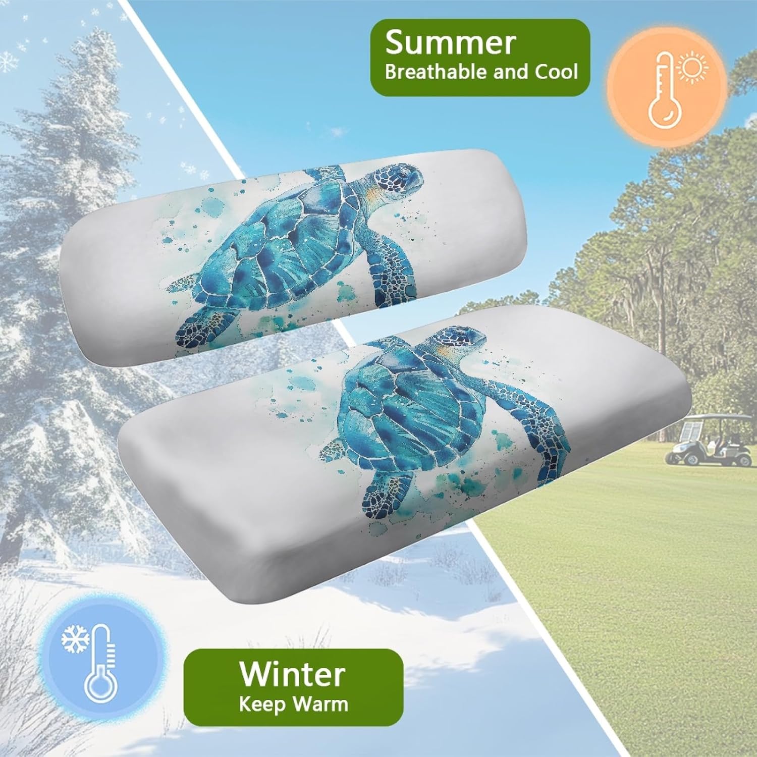 Blue Sea Turtle Golf Cart Seat Covers Fashion Golf Cart Front Seat Blanket Soft Golfcart Seats Covers for Club Car, Universal Fit
