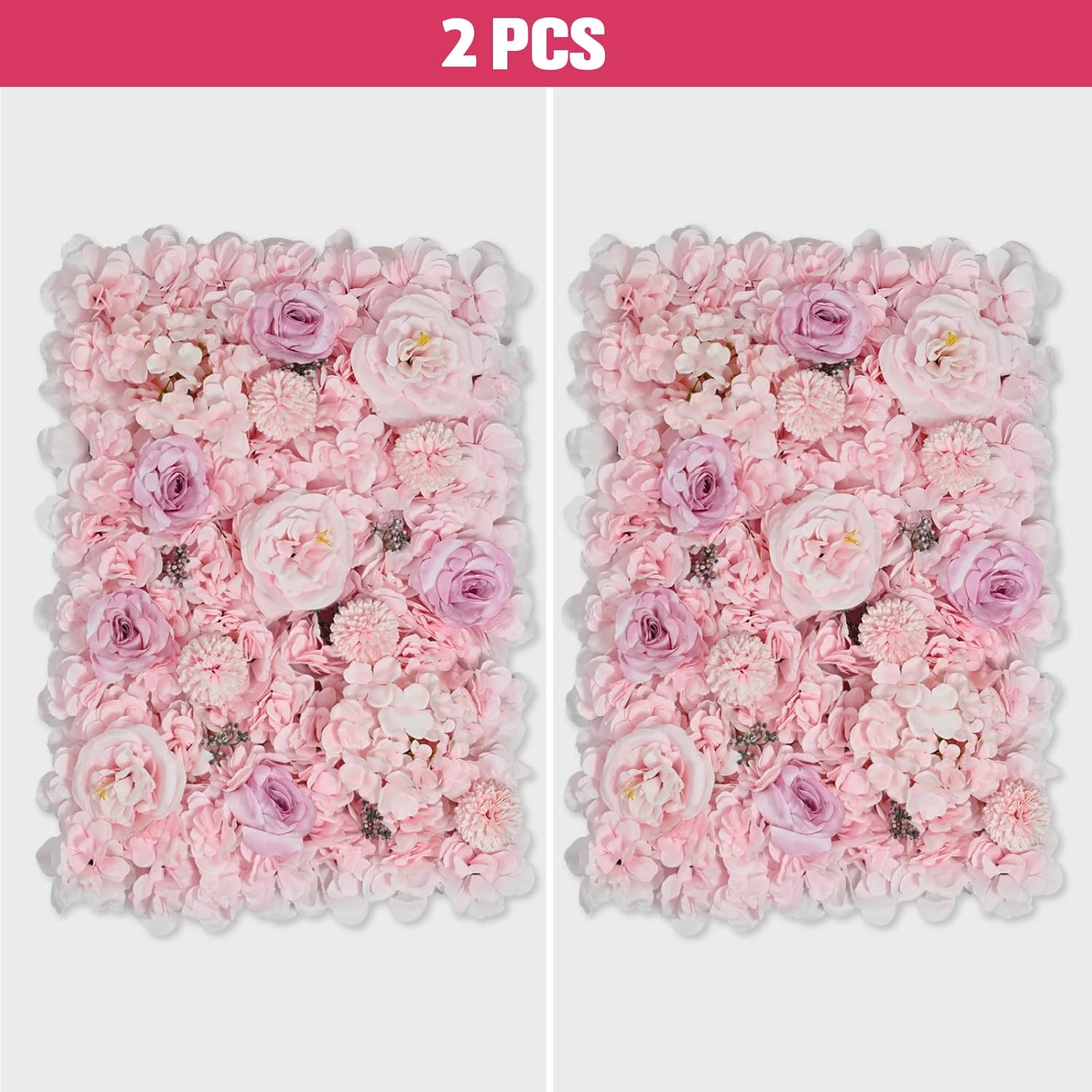 ZMZQ&flw 2pcs 40 * 60 Pink Flower Wall Panels Set for 3D Backdrop Artificial Silk Flowers Fake Rayon Rose Wall Mat Decoration for Wedding Party Baby Bridal Shower