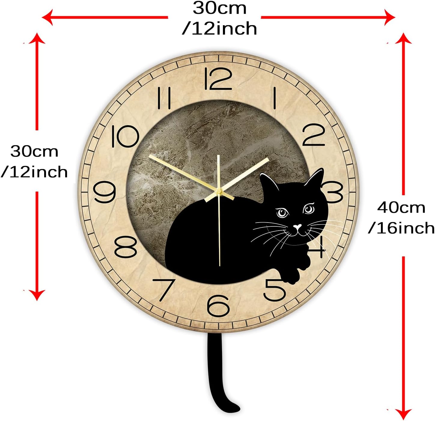 Black Cat Clock with Moving Tail Vintage, Funny Cat Wall Clock with Swinging Tail Silent Non Ticking Battery Operated Creative DIY Pendulum Wall Clock Black Kitty Decor Gift for Cat Lovers
