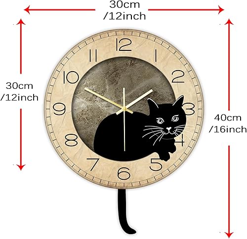 Miniatura 2 de Reloj de pared con péndulo de gato negro, divertido reloj oscilante de gato con cola móvil, silencioso, sin tictac, funciona con pilas, reloj de
