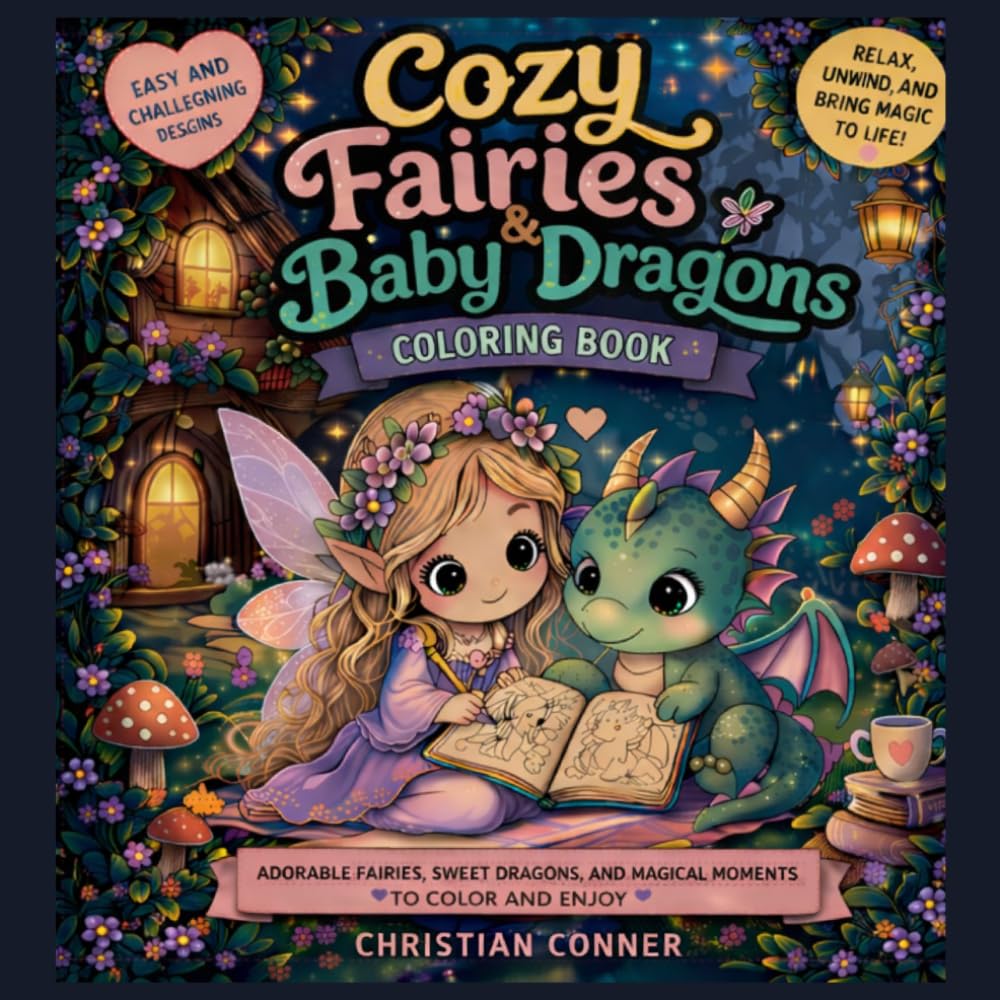 Cozy Fairies & Baby Dragons: Colouring Book