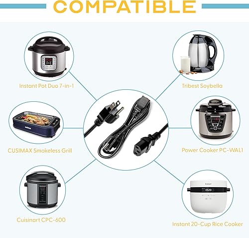 Miniatura 2 de Paquete de 2 cables de alimentación de olla instantánea caliente, máquina de leche de soja, cable de alimentación de impresora, cable de fuente de
