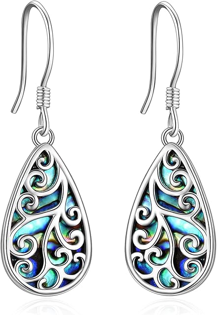 VONALA 925 Sterling Silver Vintage Dangle Earrings with Abalone Shell Jewellery Birthday Gifts for Women