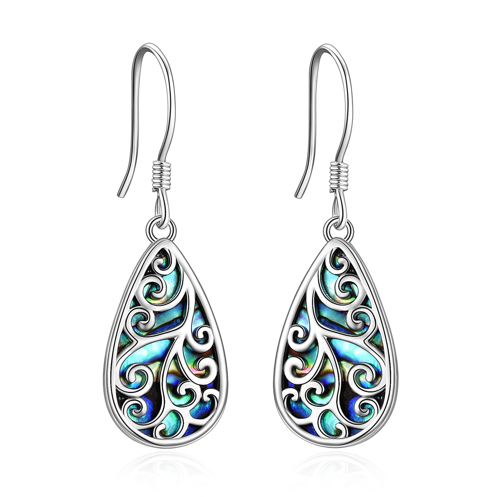 VONALA Pendientes colgantes vintage de plata de ley 925 con concha de abulón, regalos de cumpleaños para mujer, Medio, Plata de ley Plata de ley Concha de abulón, abulón