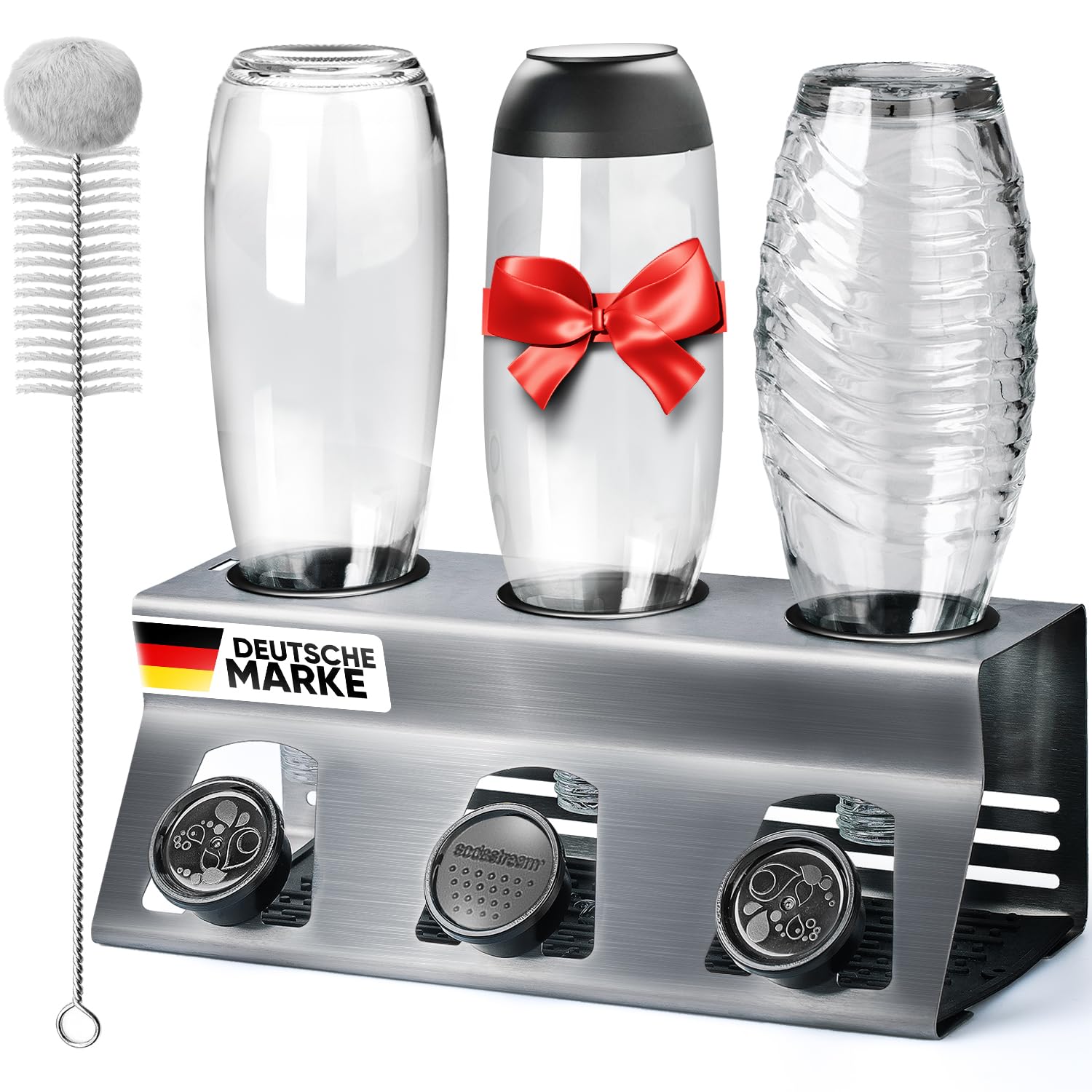 Loco Bird Flaschenhalter für 3 Flaschen - kompatibel Sodastream-Flaschenhalter aus Edelstahl - Abtropfgestell Flaschen - Flaschentrockner für Sodastream Crystal 3.0 - Flaschenständer zum Abtropfen