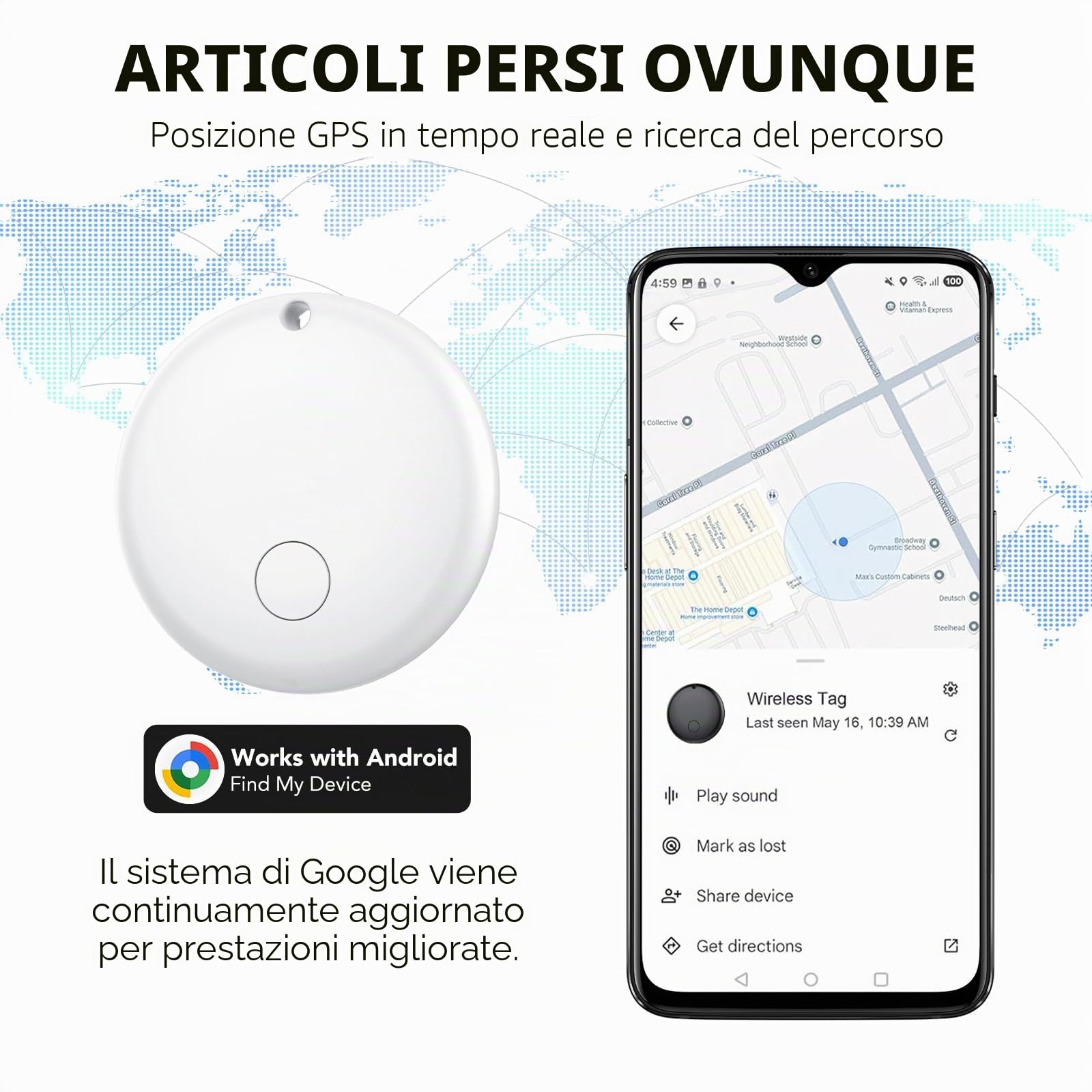 Android Smart Tag, Tracker con Google's Find Hub (Solo Android), IP68 Impermeabile, Bluetooth Localizzatore con Custodia Protettiva, Trova Oggetti per Chiavi/Bagagli/Portafogli, 4 Bianco