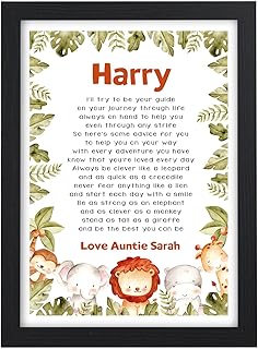 Christening Poem Gift For Goddaughter Godson, Personalised Christening Gift From Godparents Godmother Godfather, Naming Day Ceremony Baptism Present, Jungle Animal Safari