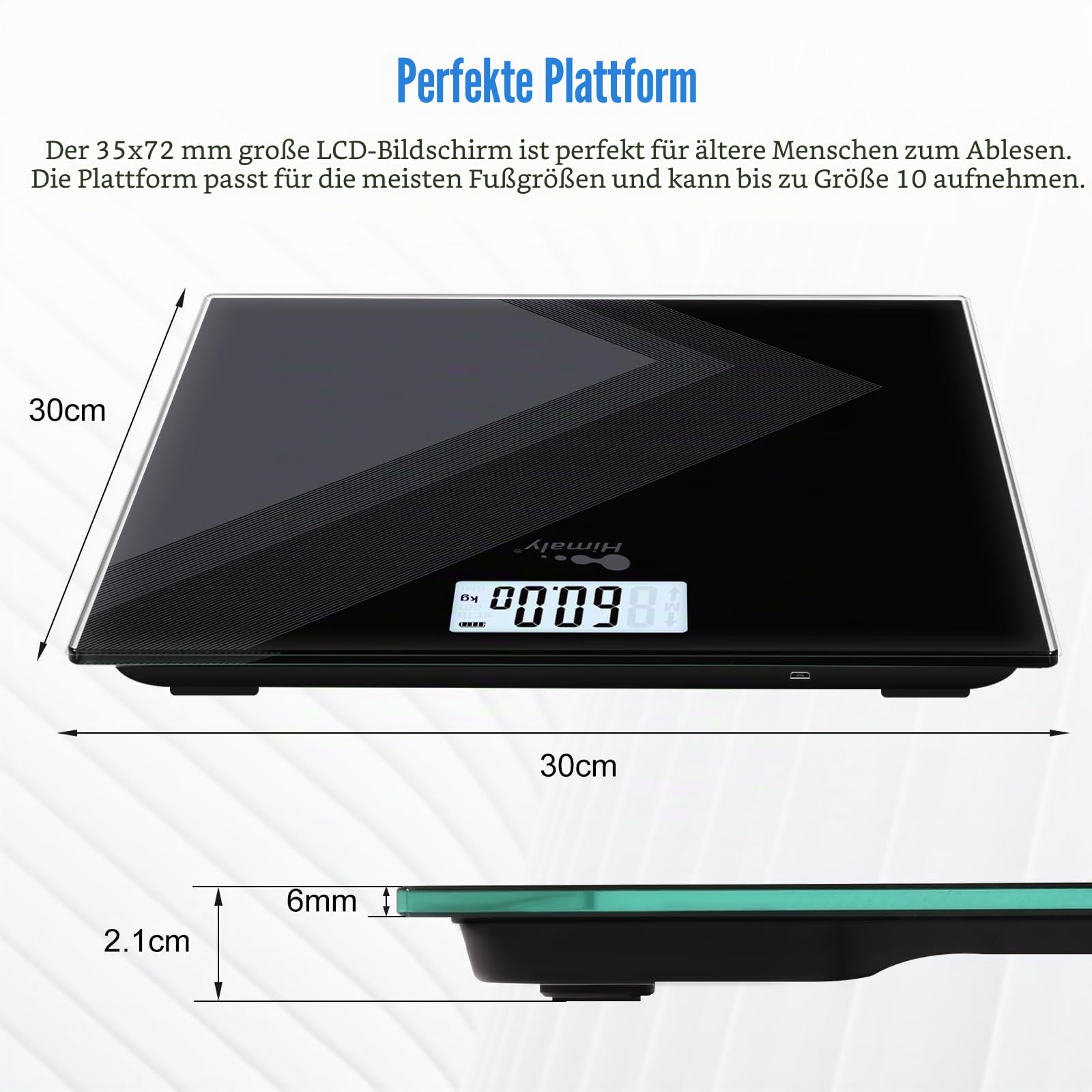 Himaly Digitale Personenwaage Körperwaage mit Großem LCD-Anzeige Nachtsicht Ultradünnes Design Automatisch Waage Badezimmerwaage bis 180KG(400Lbs)
