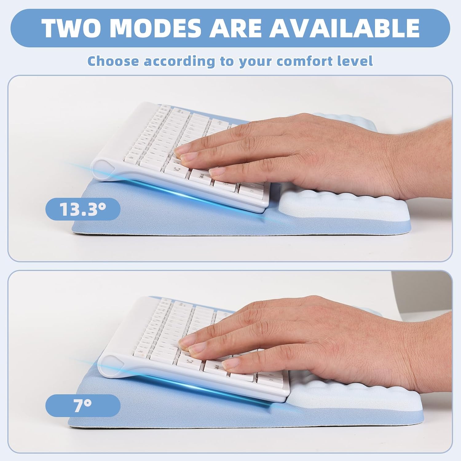 Keyboard Stand with Wrist Rest，Ergonomic Wrist Pad Memory Foam Keyboard Riser Holder Tray with Non-Slip Base, Pain Relief for Work Study Game (Blue)