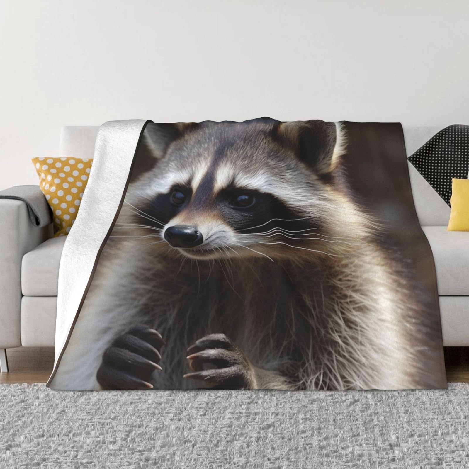 KLOPH Raccoon Throw Blanket 40"x30" Flannel Fluffy Warm Blanket for Couch, Reversible Plush Blankets for Bed, Comfy Fuzzy Blanket for Sofa, Plush Lightweight-Blankets for All Season