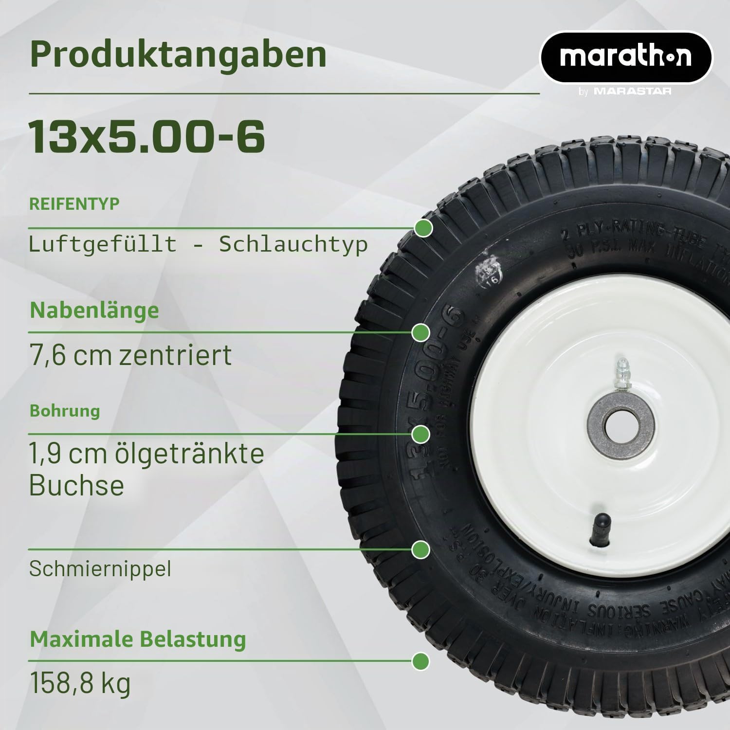 Marathon 20336 Pneumatischer (luftgefüllt) Rasenmäherreifen auf Rad, 33 x 12,7-15,2 cm, 1 Stück