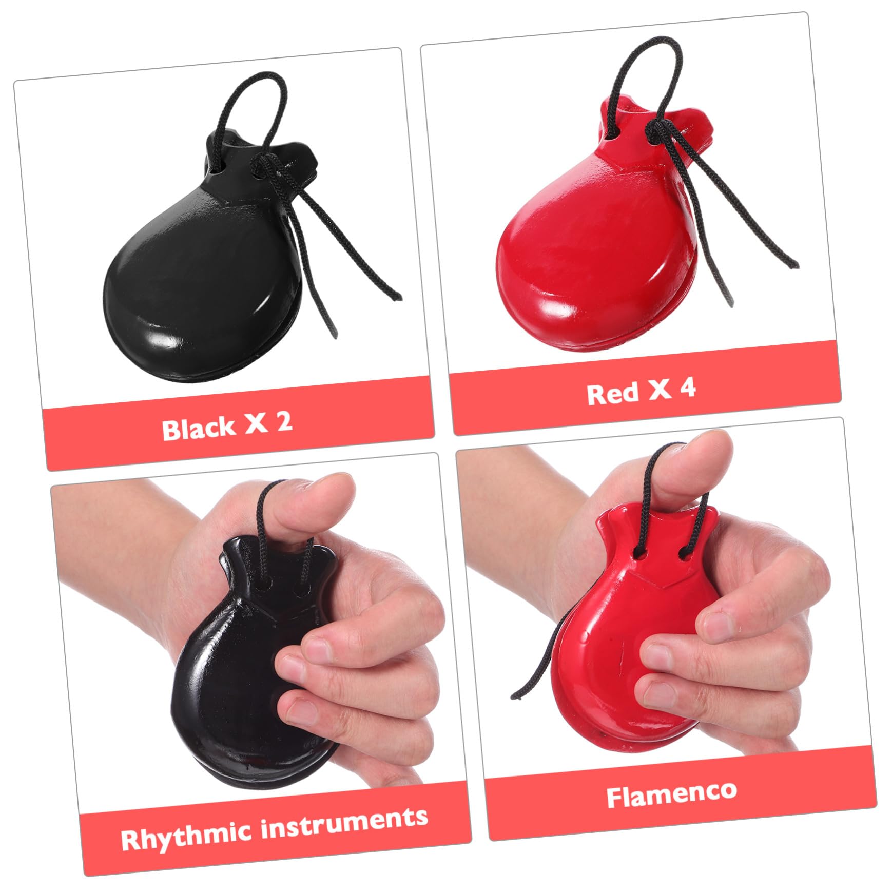 2 paia Wood Finger Castanets Strumenti Musicali in Legno Percussione Sonagli Educativi Suono e Resistente