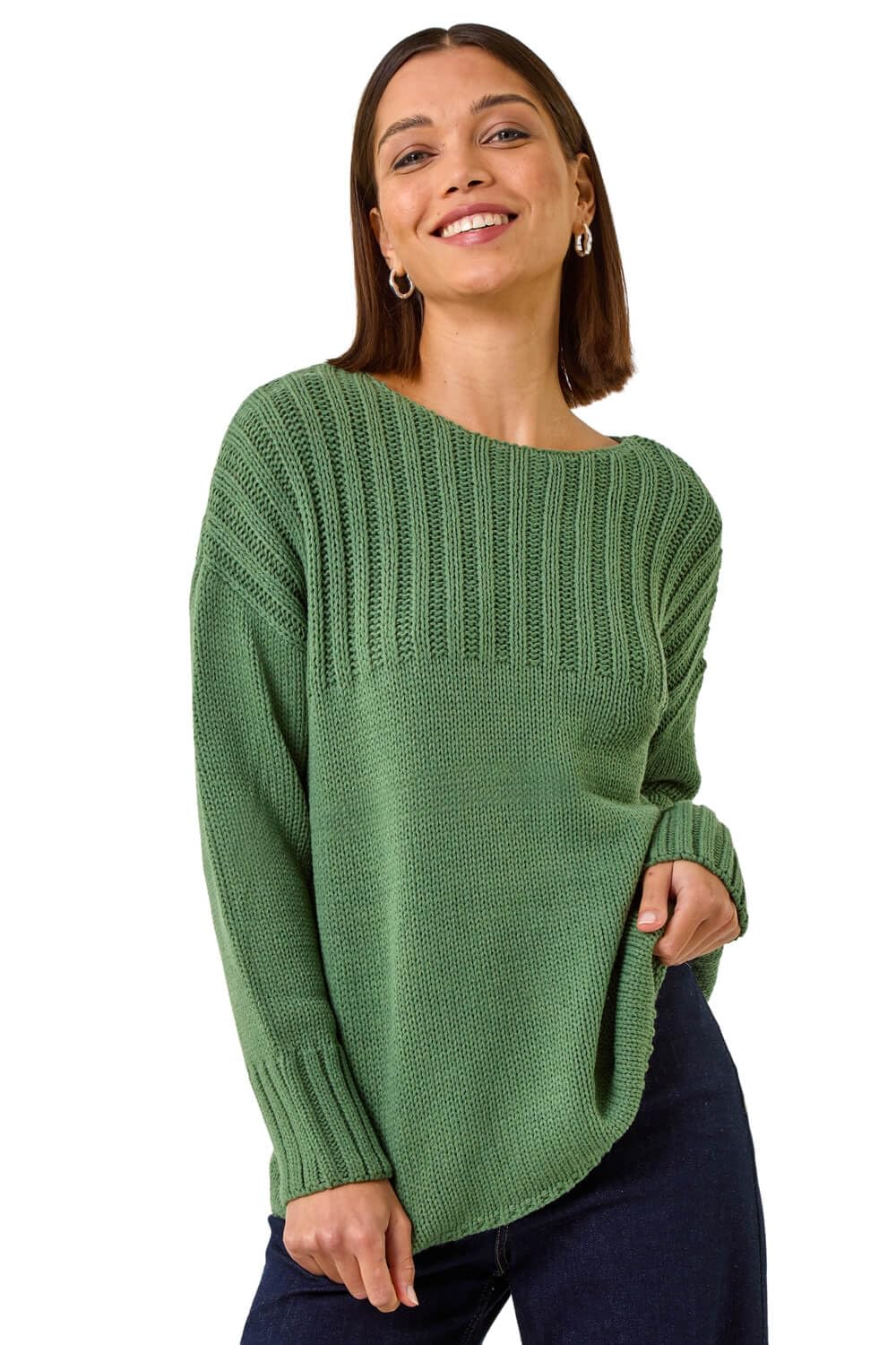 Roman Women's Green Yoke Stitch Detail Jumper In | Size: 10