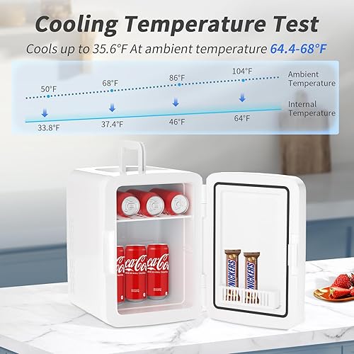 Miniatura 4 de Mini nevera, 10 litros12 latas de cuidado de la piel para dormitorio, 110 V CA12 V CC, enfriador termoeléctrico y calentador pequeños refrigeradores