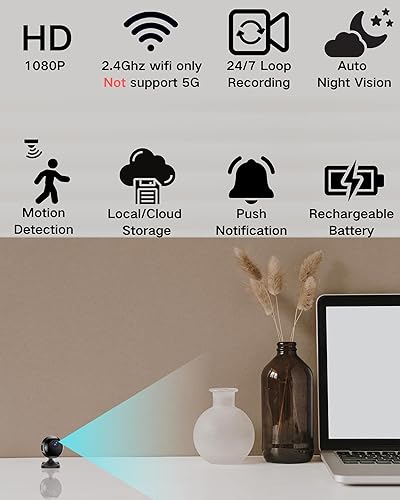 Miniatura 2 de Cámara oculta, 1080P HD WiFi, mini cámara inalámbrica para seguridad interior, detección de movimiento y visión nocturna automática, cámara de