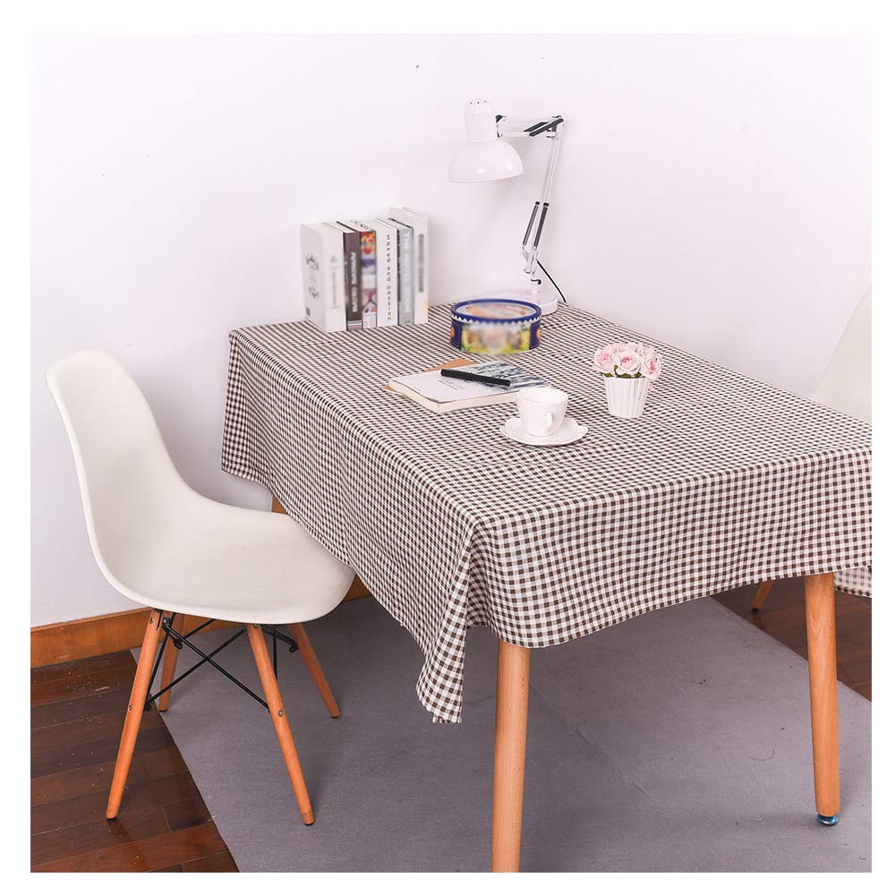 Anze Coffee Lattice Linen Rectangle Checked Tablecloth, Stain Dust Proof Cloth Decorative Table Cloth, Anti-Fading & Anti-Wrinkle Dust Cloth Home Decor For Kitchen, Dining Room, Courtyard, Cafe, Party, Or Picnic