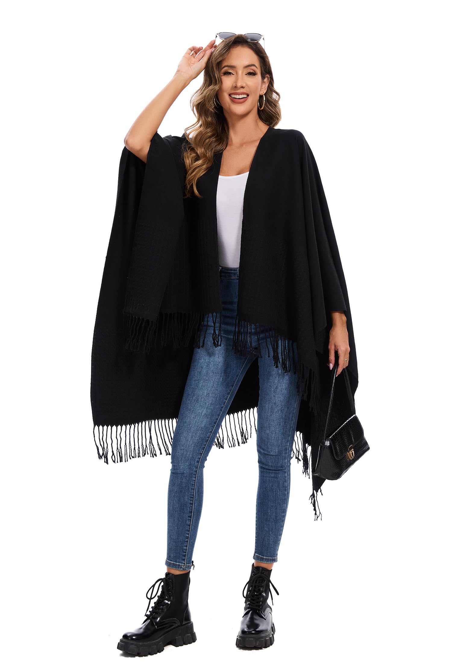 colornival Elegante Mantella da Donna con Fronte Aperto Poncho Morbido, Adatto per Primavera, Autunno e Inverno