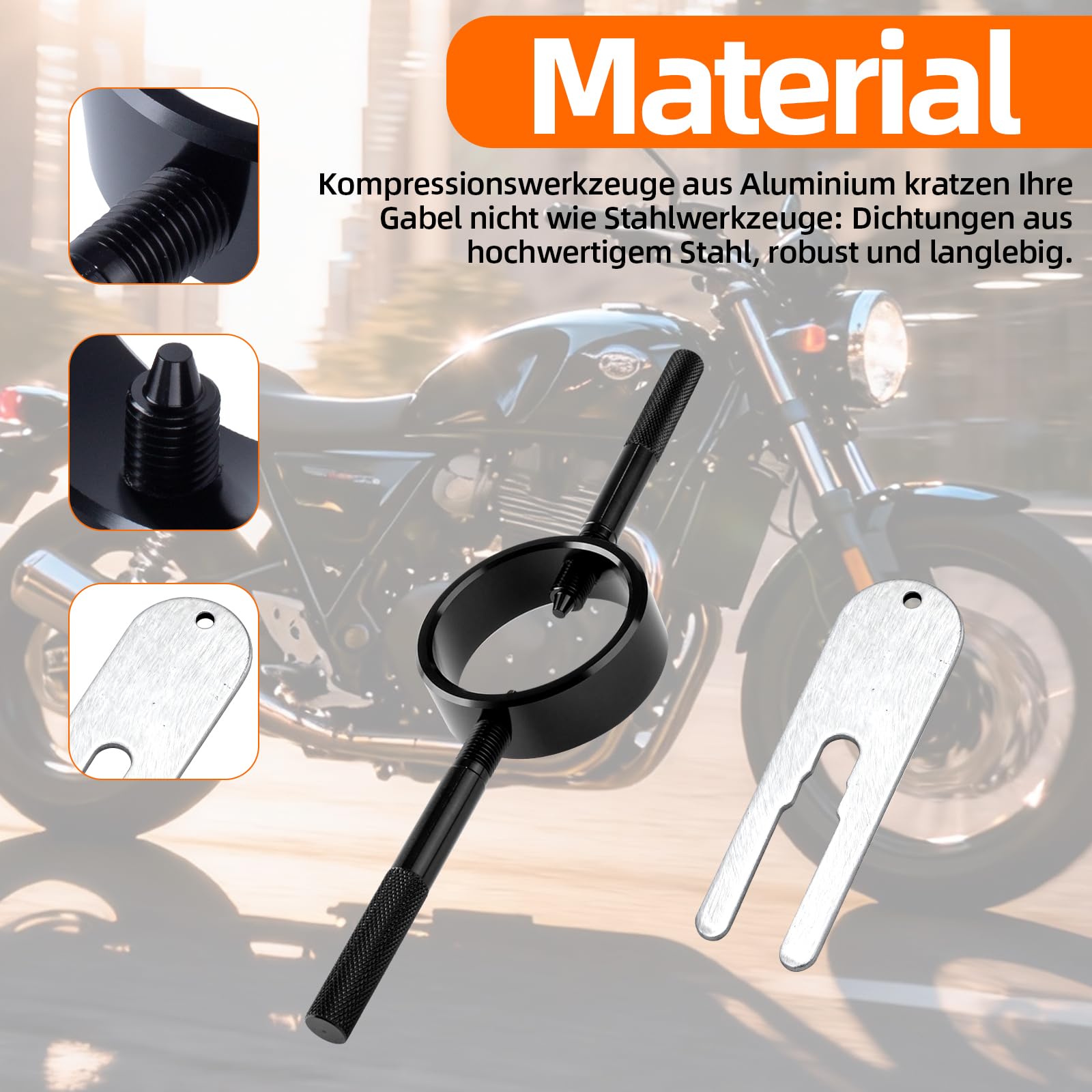 Kit di attrezzi a molla universale per forcella moto – alluminio (non graffi), distanziatore in acciaio, si adatta alla maggior parte delle forchette Upside-Down