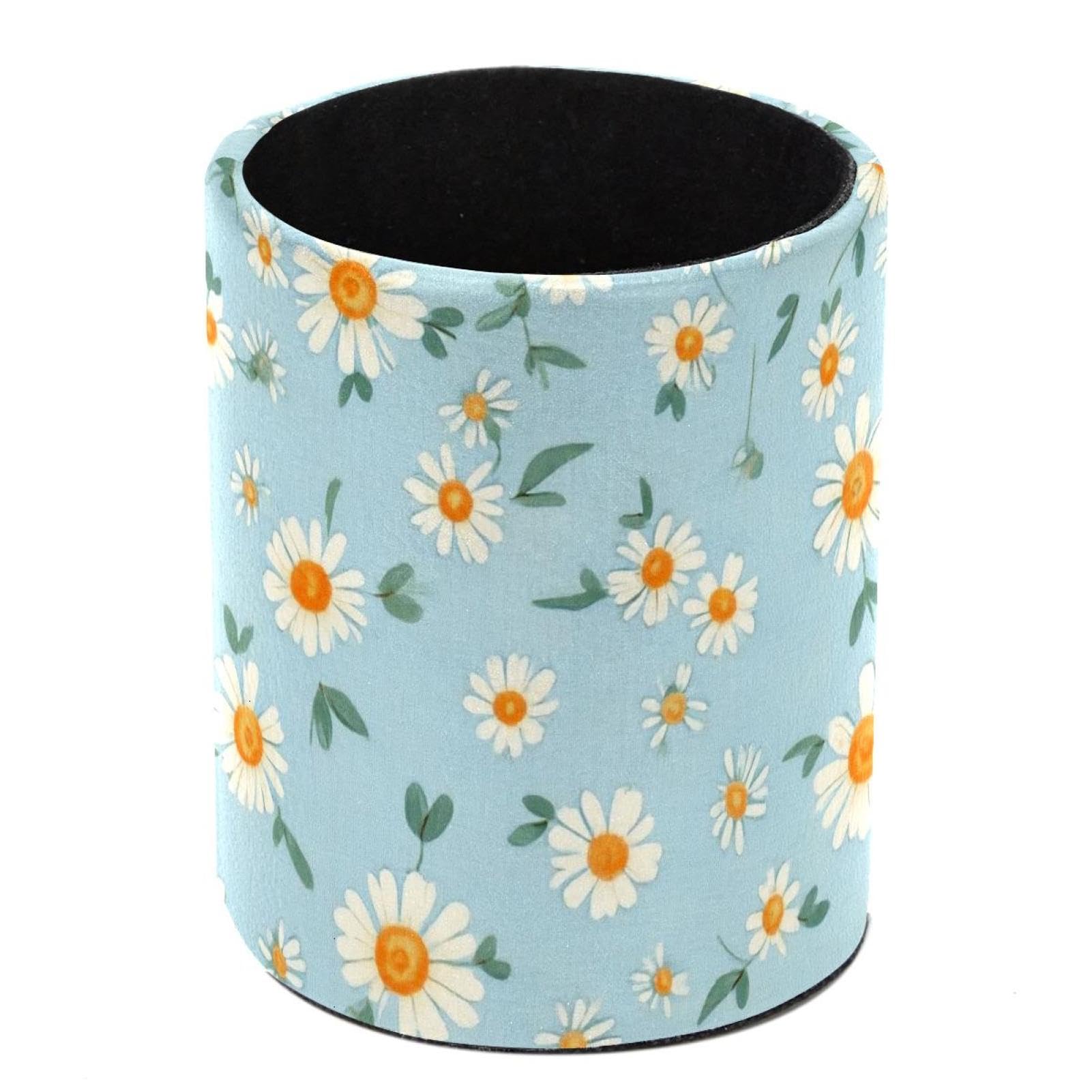 HEOEH Daisies Pen Holder for Desk, PU Leather Pencil Holder Pen Cup Marker Holder Makeup Brush Holders, Desk Accessories & Workspace Organizers for Home, Office
