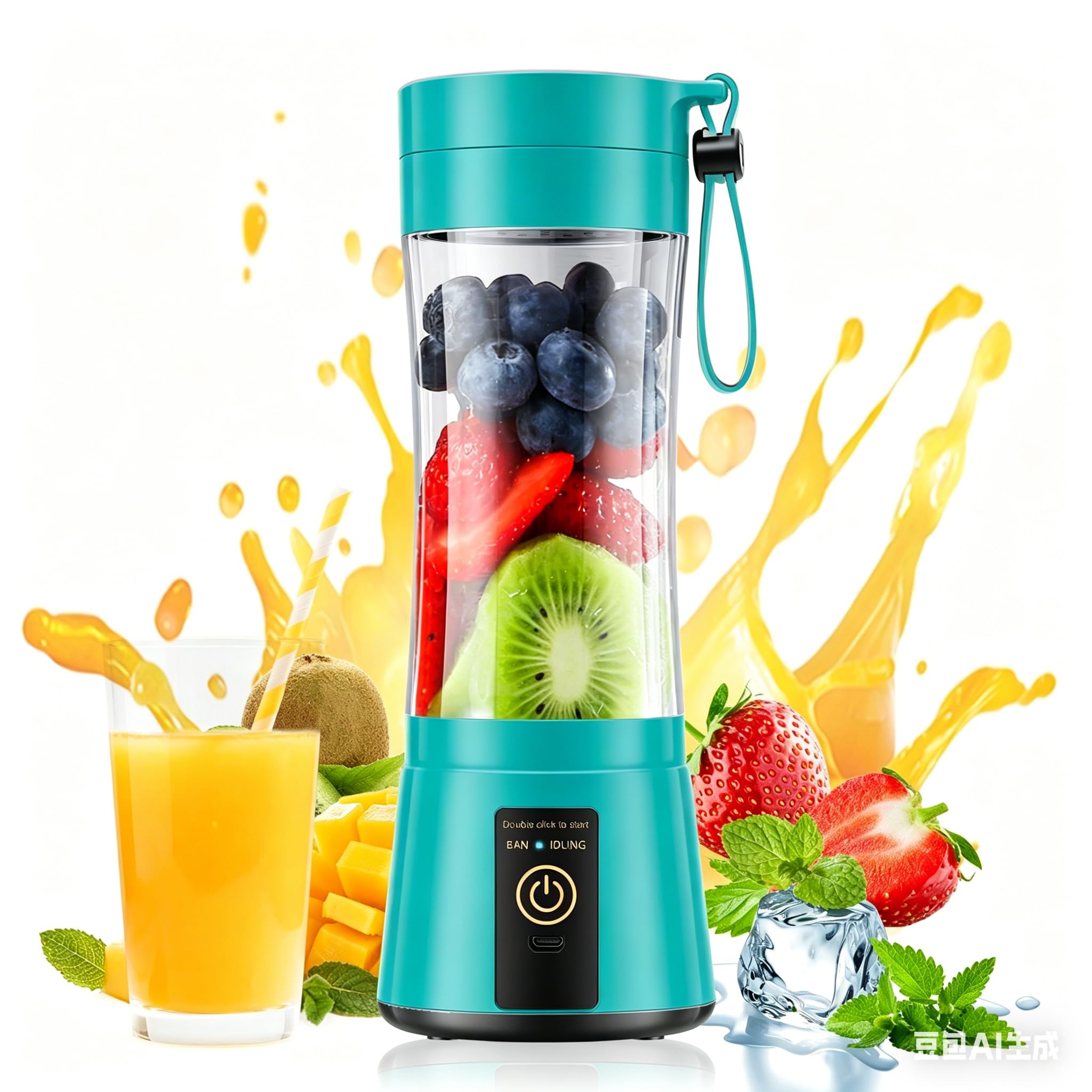 Photo 1 of YFIXQNSU Portable Personal Mini Blender - Cyan