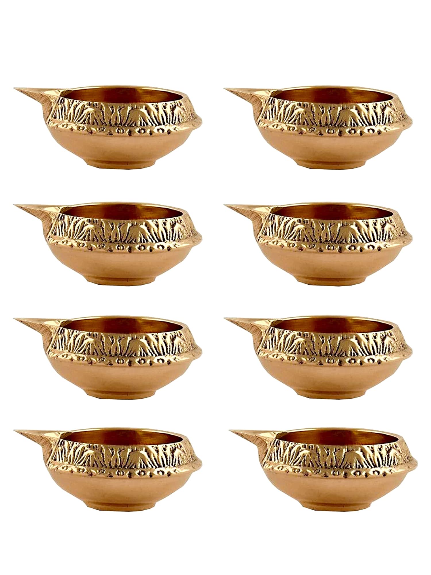 Shiv Shakti Arts Brass Diya for Puja Oil Lamp, Brass Diwali diyas, Puja Items for Diwali Decor - Deepak for Pooja Diwali Decorations Items, Diwali Lamps (Gold_6.2 X 4 X 2.2 cm) (Set of 8)