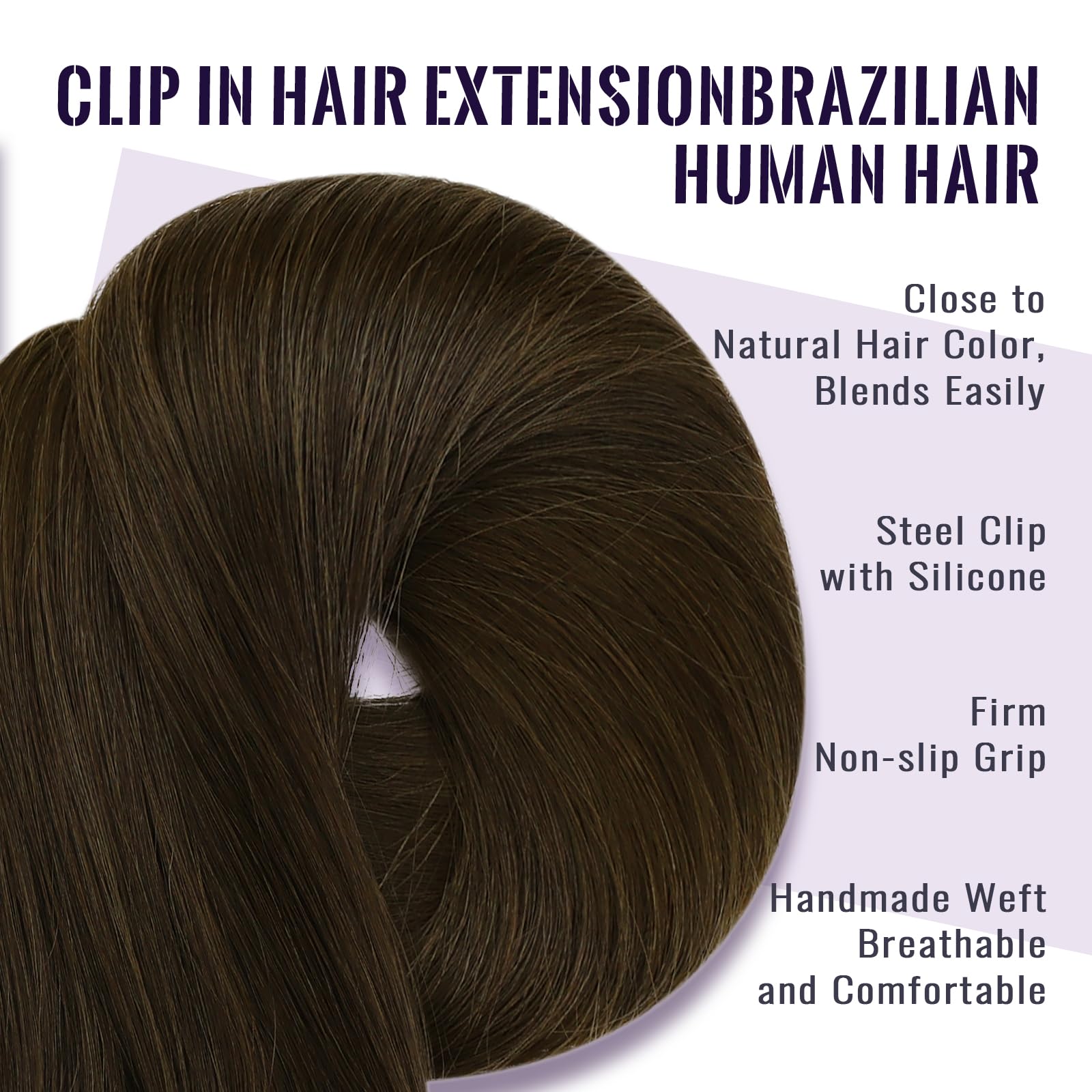 Fshine Clip in Dark Brown 12 Inch Human Hair Extensions, 50g, 3PCS, Double Weft, Real Human Hair, 1.clip#2, 12 inch-50g - Image 3