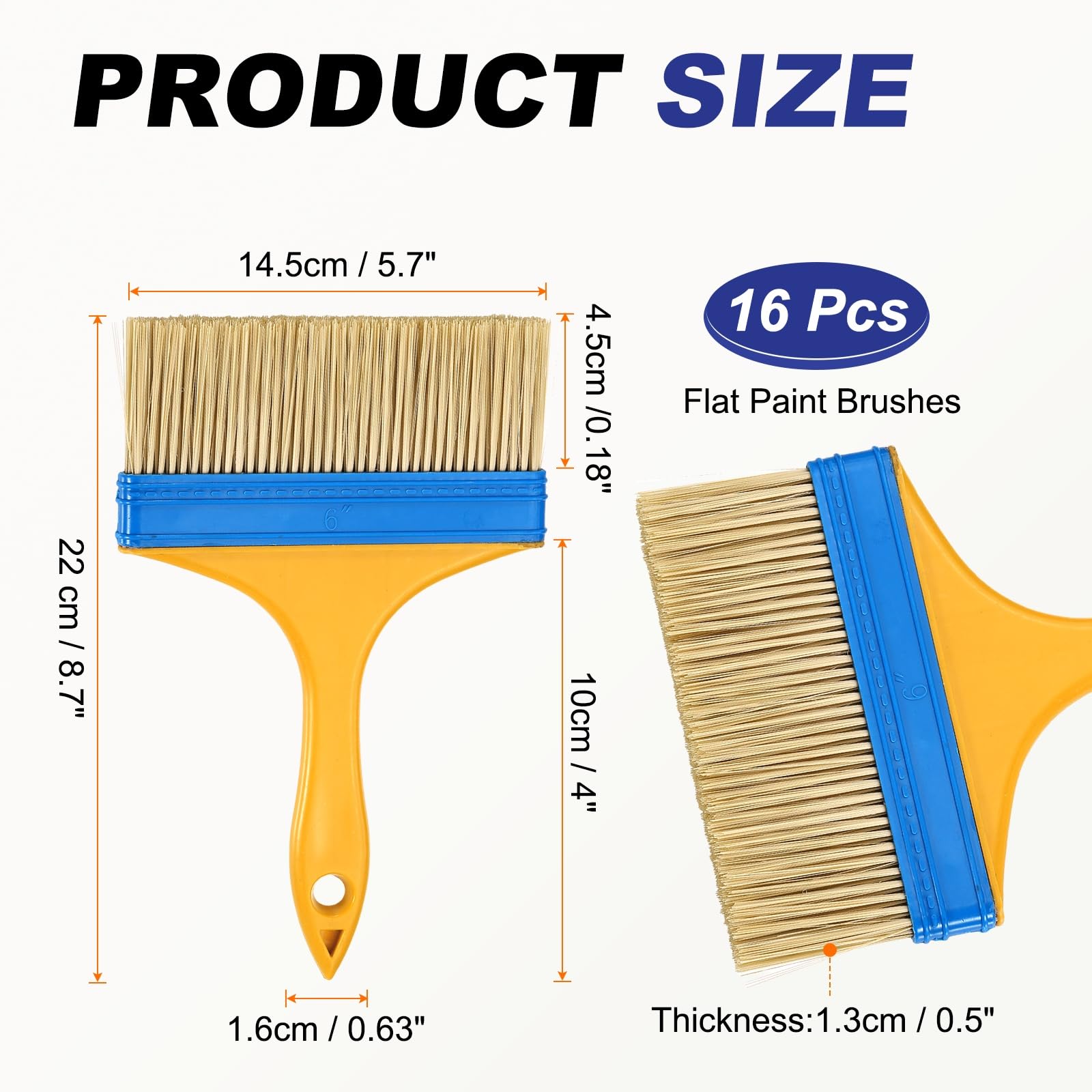 QUARKZMAN 16 Pinceles Pintura Planos 5.7 Pulgadas con Cerdas Nylon Y Mango Amarillo Plástico para Pinturas Arte Artesanía Barnices Pegamentos Gesso Paredes Muebles Vallas Terrazas
