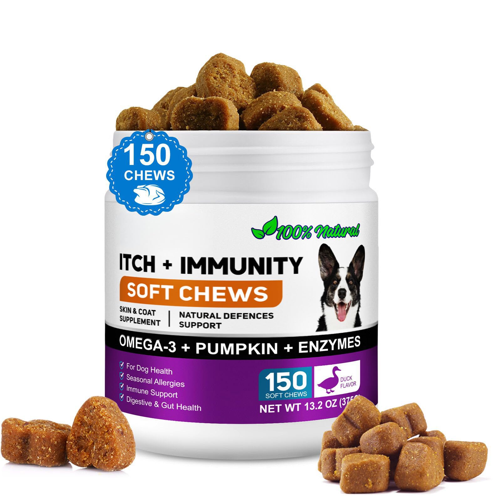 Alivio de la alergia del perro, masticables para el alivio de la picazón en la piel del perro, masticables para alivio de alergias inmunológicas, detiene la picazón excesiva, el enrojecimiento, el