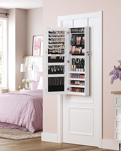 Miniatura 7 de SONGMICS Armario de joyería con espejo unidad organizadora de almacenamiento con cerradura para montar en la pared con 2 bandejas de plástico para