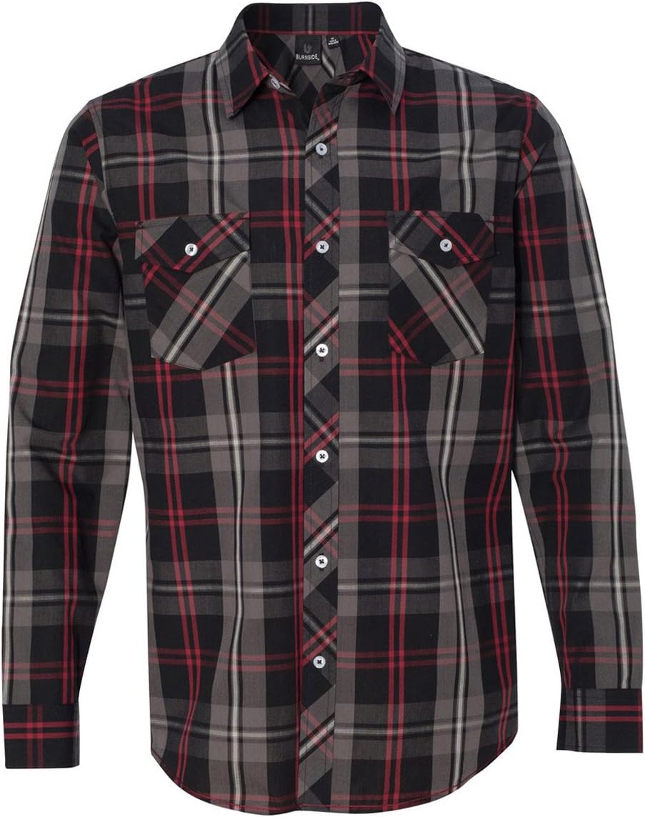 Burnside Men's Long-Sleeve Plaid Pattern Woven Shirt S RED/ BLACK