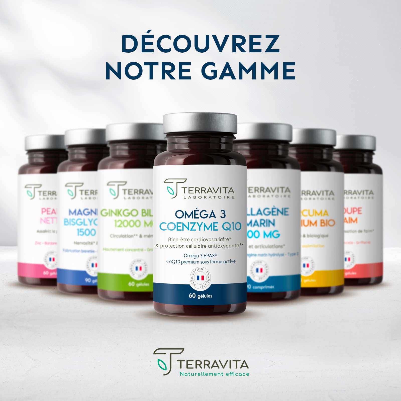 Oméga 3 Brevetés EPAX® + Coenzyme Q10 Ubiquinol Kaneka® | Poissons Sauvages | Système Cardiovasculaire - Immunitaire - Cérébral | TOTOX Ultra Faible | 60 Capsules | Made in France | Terravita