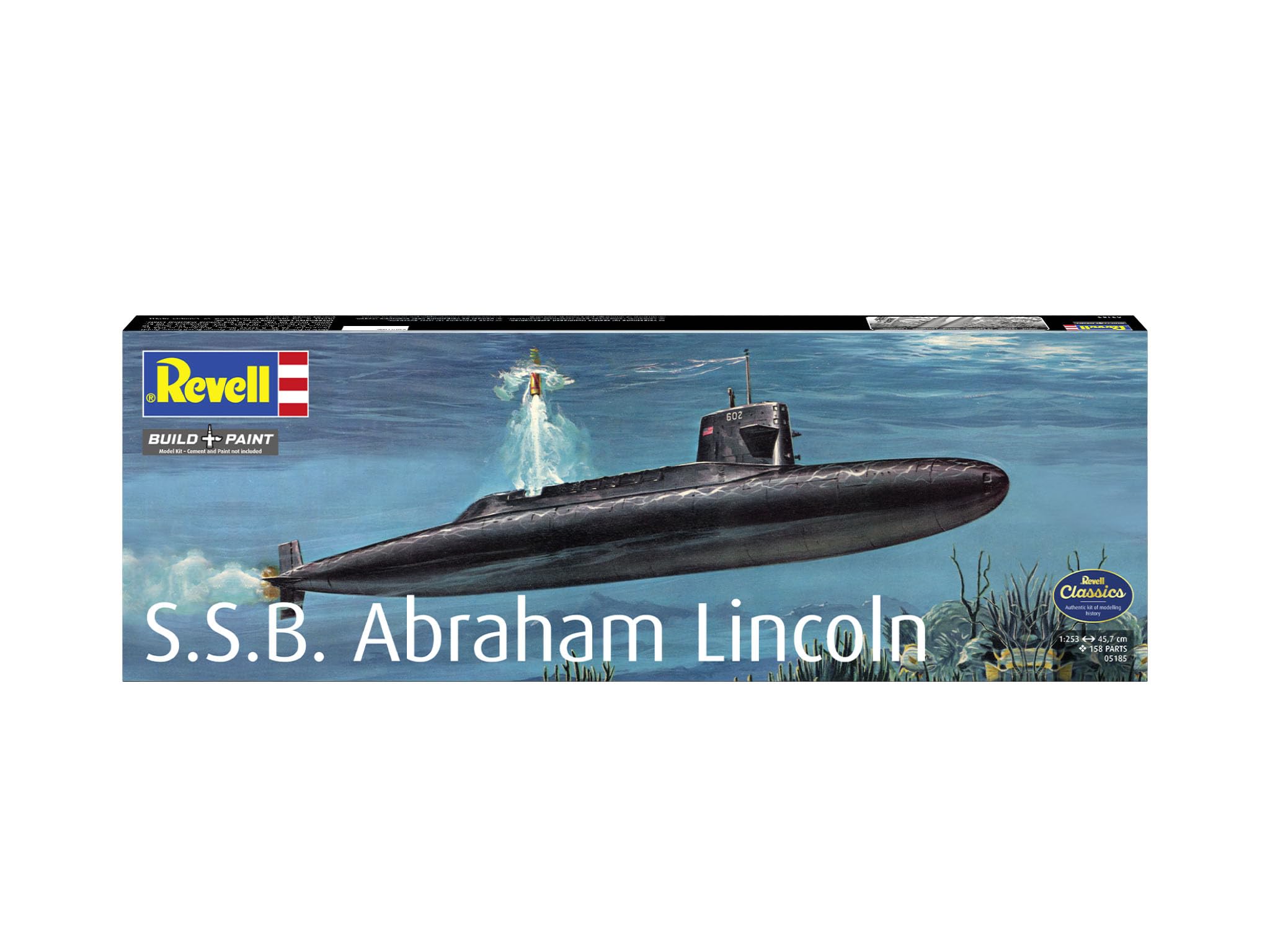 Revell 05185 S.S.B. Abraham Lincoln avec intérieur Échelle 1/253 – Maquette en plastique non construit/non peint
