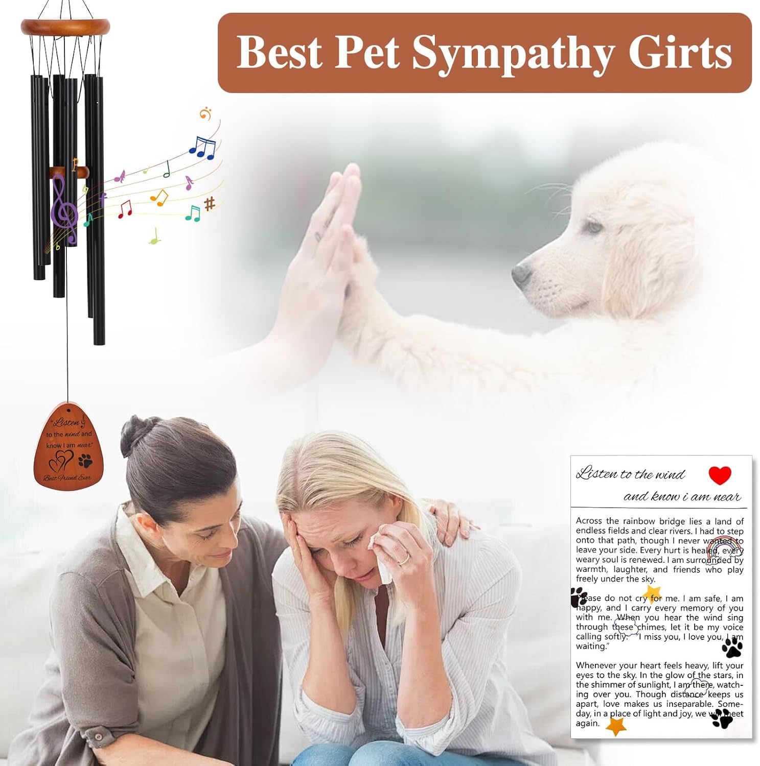 Memorial Gifts for Loss of Dogs, Pet Memorial Wind Chime and Dog Angel Memorial Suncatcher Set, Remembrance Bereavement Gift, Pet Loss Passing Away Sympathy Gift for Pet Lover(Black) - Image 4