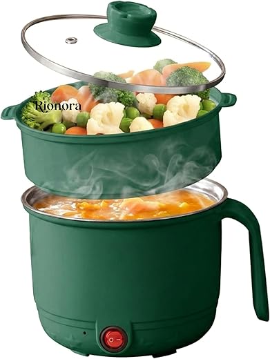 1.5L Electric Hot Pot with Steamer, Stainless Steel Mini Multipurpose Cooker, Portable Rice & Baby Food Maker for Travel, Hostel Kitchen, Boil,…