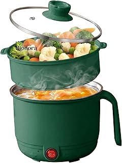 1.5L Electric Hot Pot with Steamer, Stainless Steel Mini Multipurpose Cooking Kettle, Portable Rice & Baby Food Cooker for Travel, Hostel Kitchen, Boiling, Frying & Vegetables (Green)