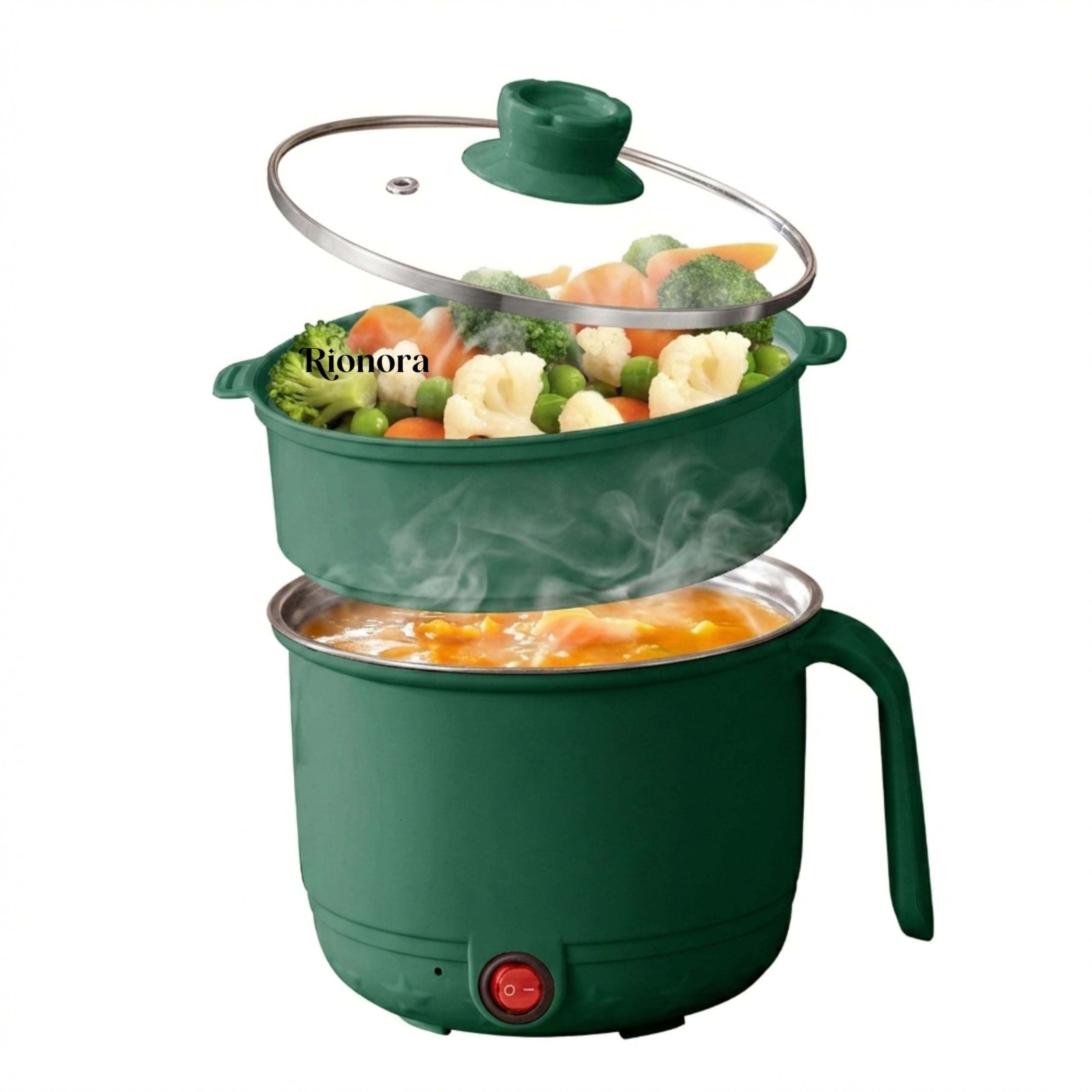 1.5L Electric Hot Pot with Steamer, Stainless Steel Mini Multipurpose Cooker, Portable Rice & Baby Food Maker for Travel, Hostel Kitchen, Boil, Steam & Fry (Green)-image-43