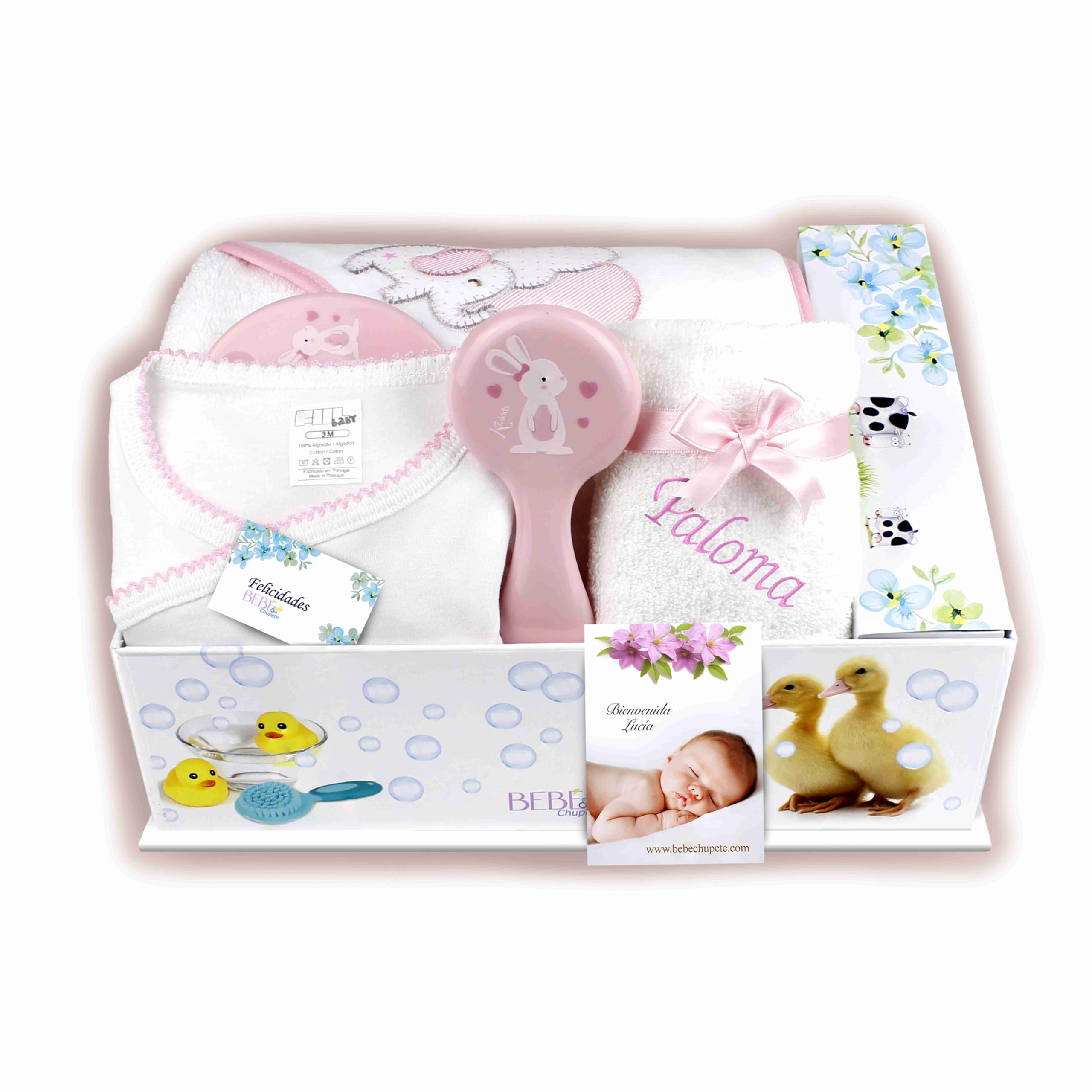 BEBÉCHUPETE Canastilla bebe Personalizada(Talla 0-3 meses)- Cestas bebe - Regalos bebes recien nacidos originales - Regalo bebe recien nacido niña -Recien nacido niño- Cosas para bebes (Rosa)