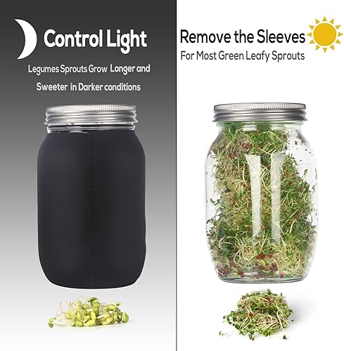Miniatura 2 de Kit de tarros de germinación, 2 tarros grandes de boca ancha con tapas de brotes de pantalla de acero inoxidable 316, mangas opacas, bandeja,