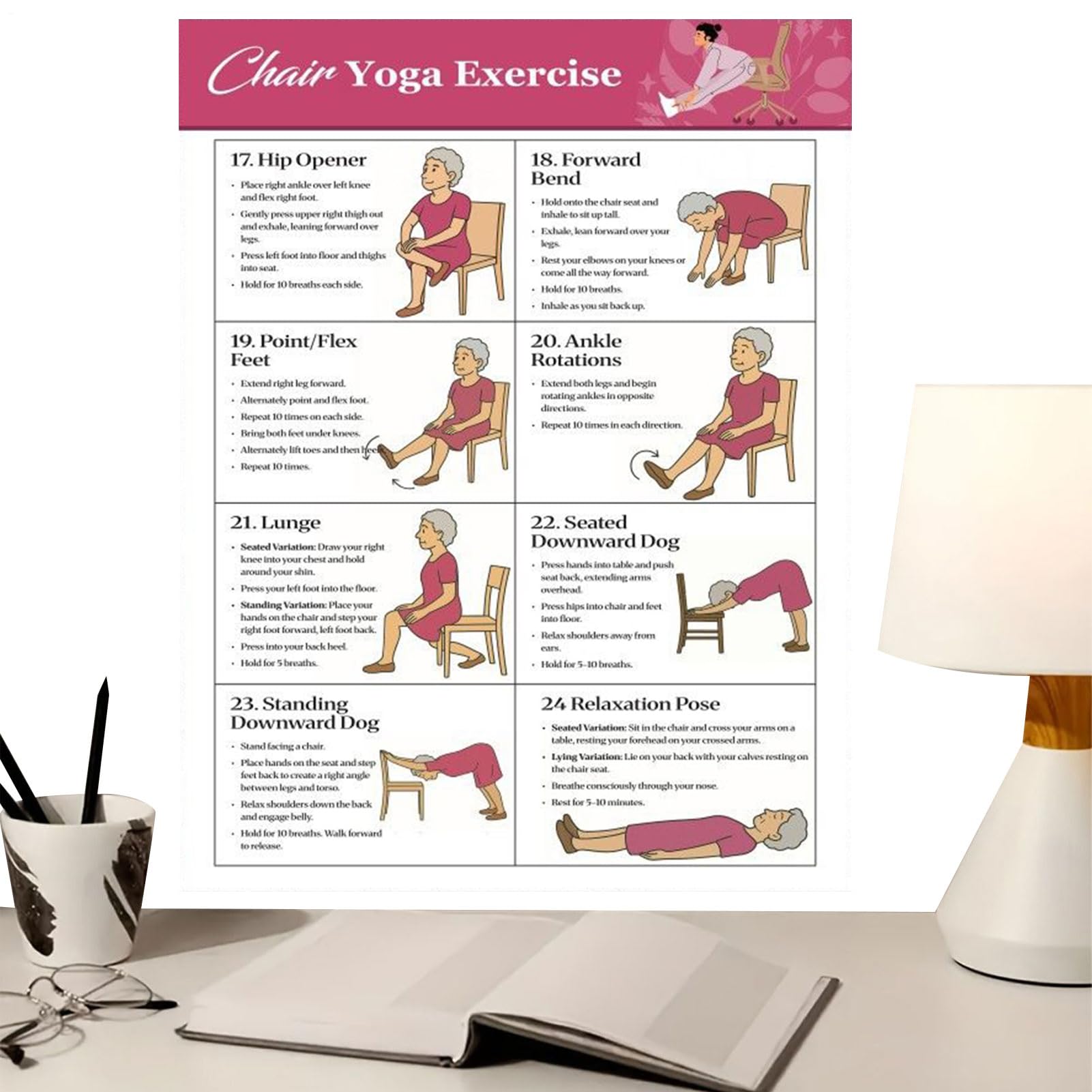 Plakat z ?wiczeniami krze?le dla seniorów, 11 elementów, plakat gimnastyczny w siedzeniu, bez boksu, stó? treningowy krze?le dla seniorów, do pilatesu, utraty wagi, domu, studia fitness, miejsca