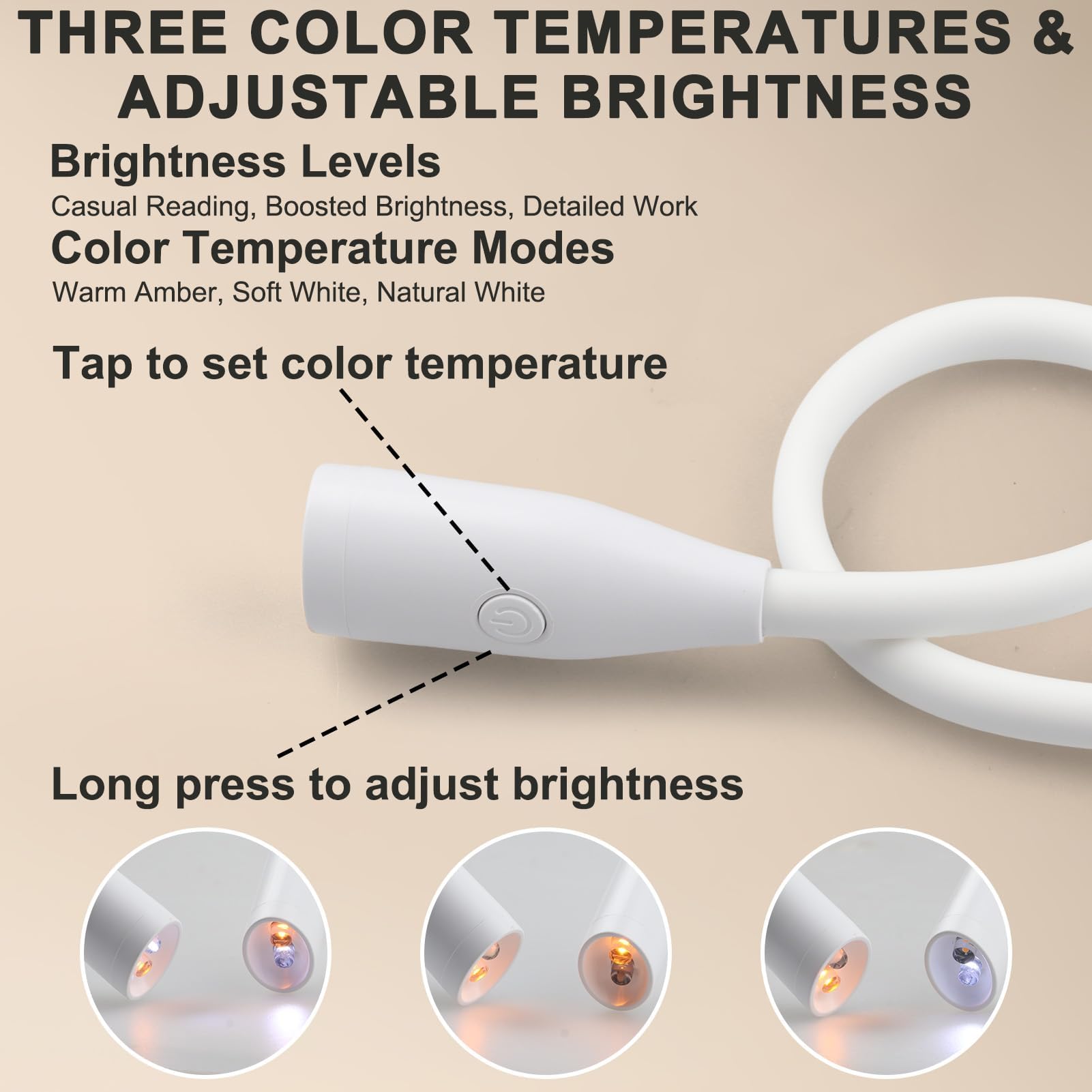Lámpara de Cuello Lumi Crealis, Luz Ajustable Recargable para Lectura, Ganchillo y Costura, 3 Colores y 9 Niveles de Brillo, Collar Flexible y Rotación 360°, Ideal para Manualidades y Reparaciones